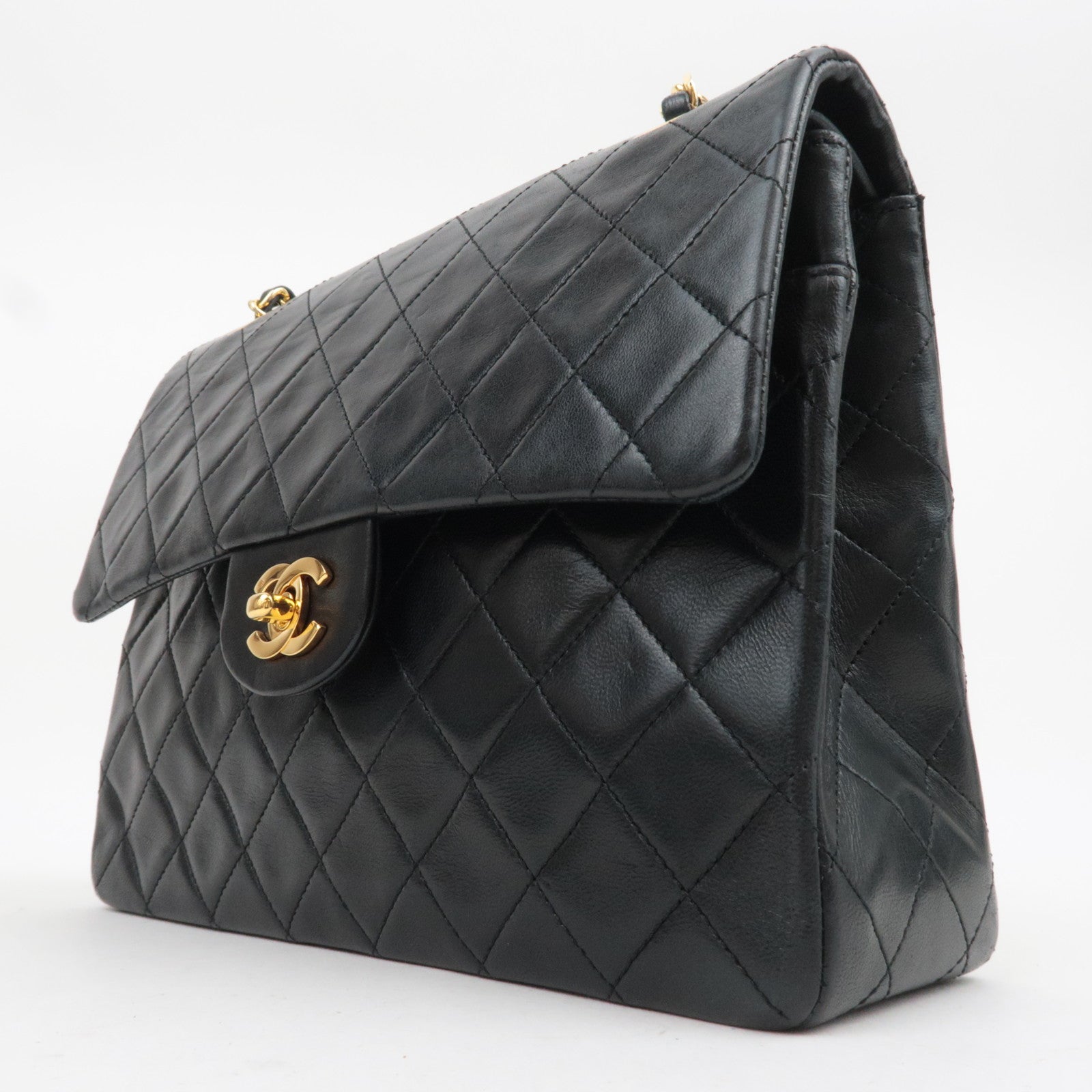 CHANEL Matelasse 25 Double Flap Lambskin Chain Shoulder Bag Black