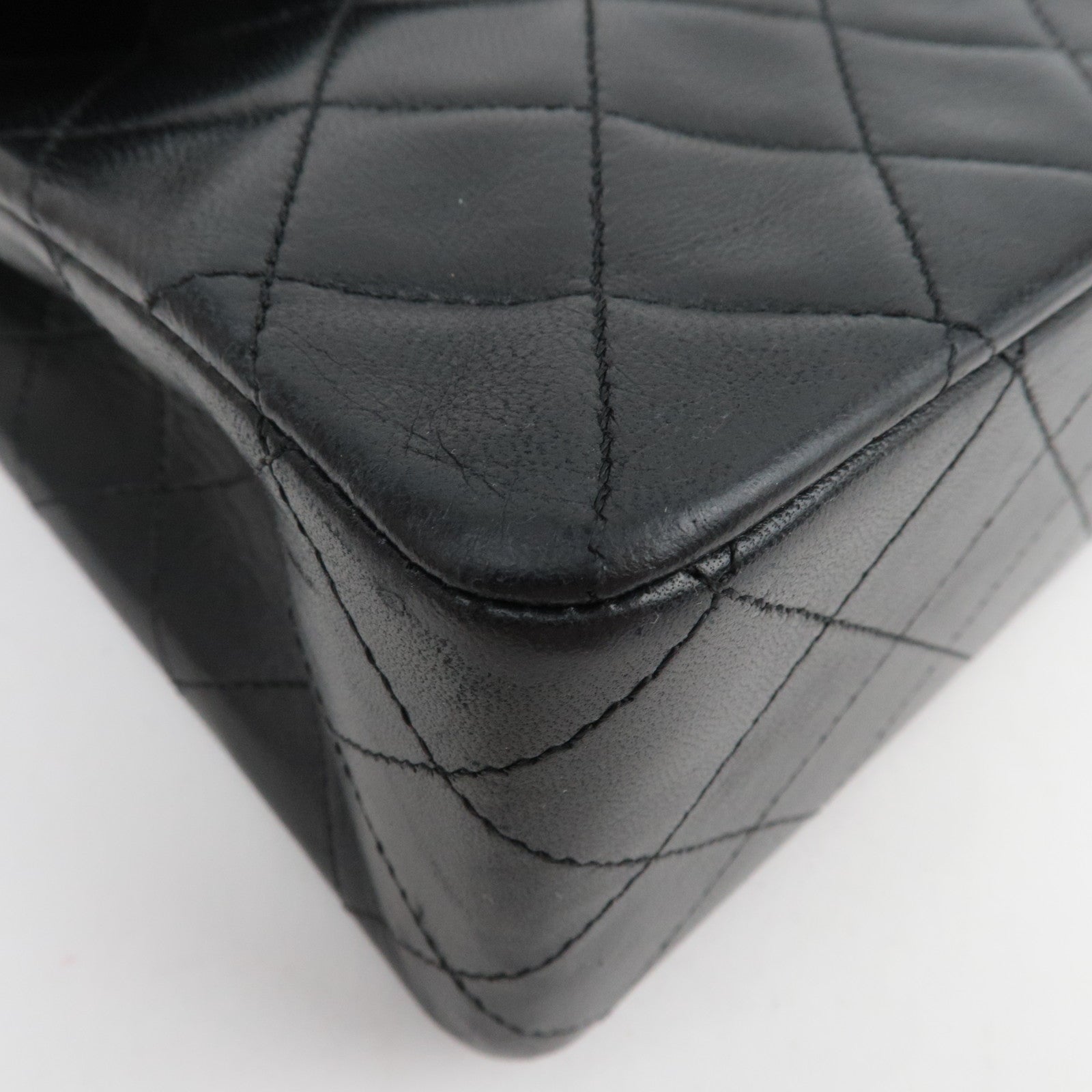CHANEL Matelasse 25 Double Flap Lambskin Chain Shoulder Bag Black