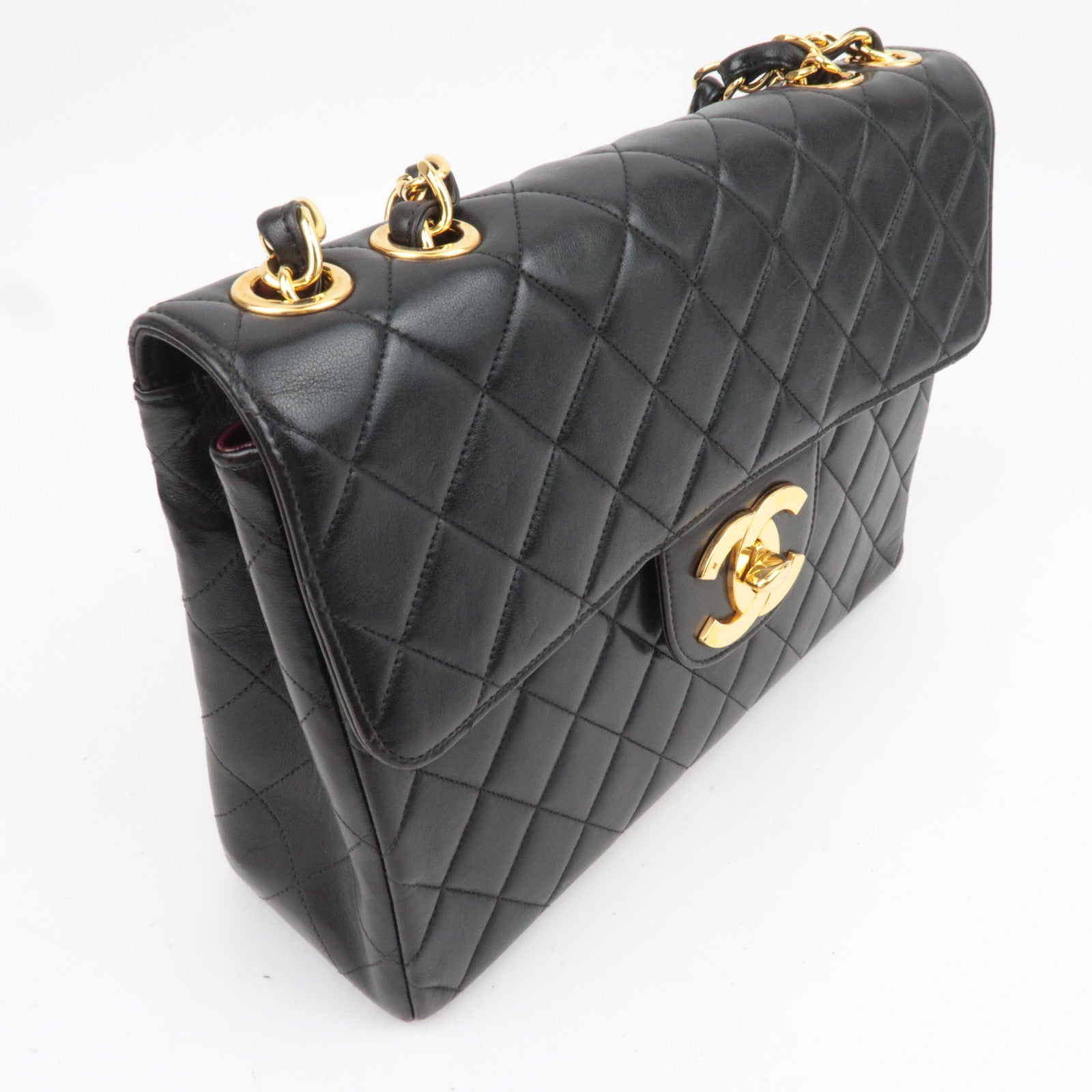 CHANEL Jumbo Matelasse 30 Lambskin Chain Shoulder Bag Black Gold HDW