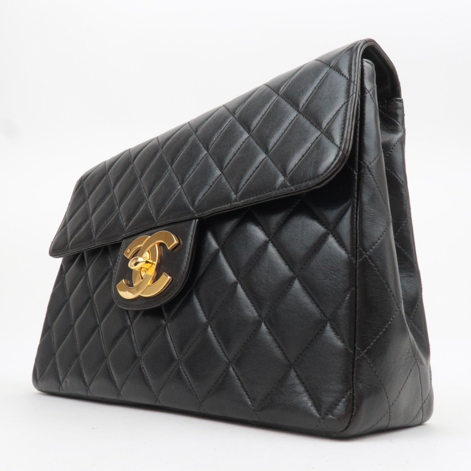 CHANEL Jumbo Matelasse 30 Lambskin Chain Shoulder Bag Black Gold HDW