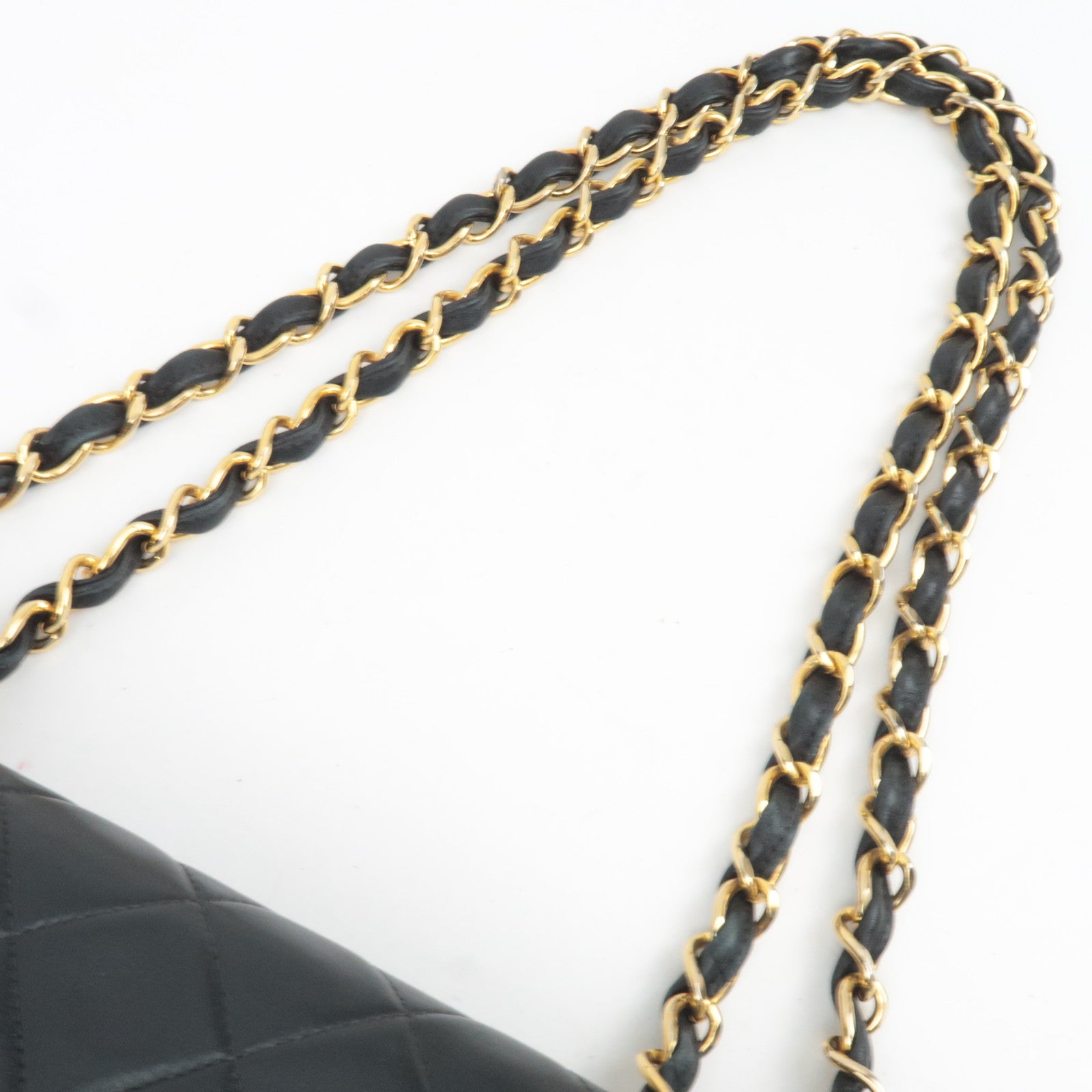 CHANEL Maxi Matelasse 34 Lambskin Chain Shoulder Bag Black Gold HDW