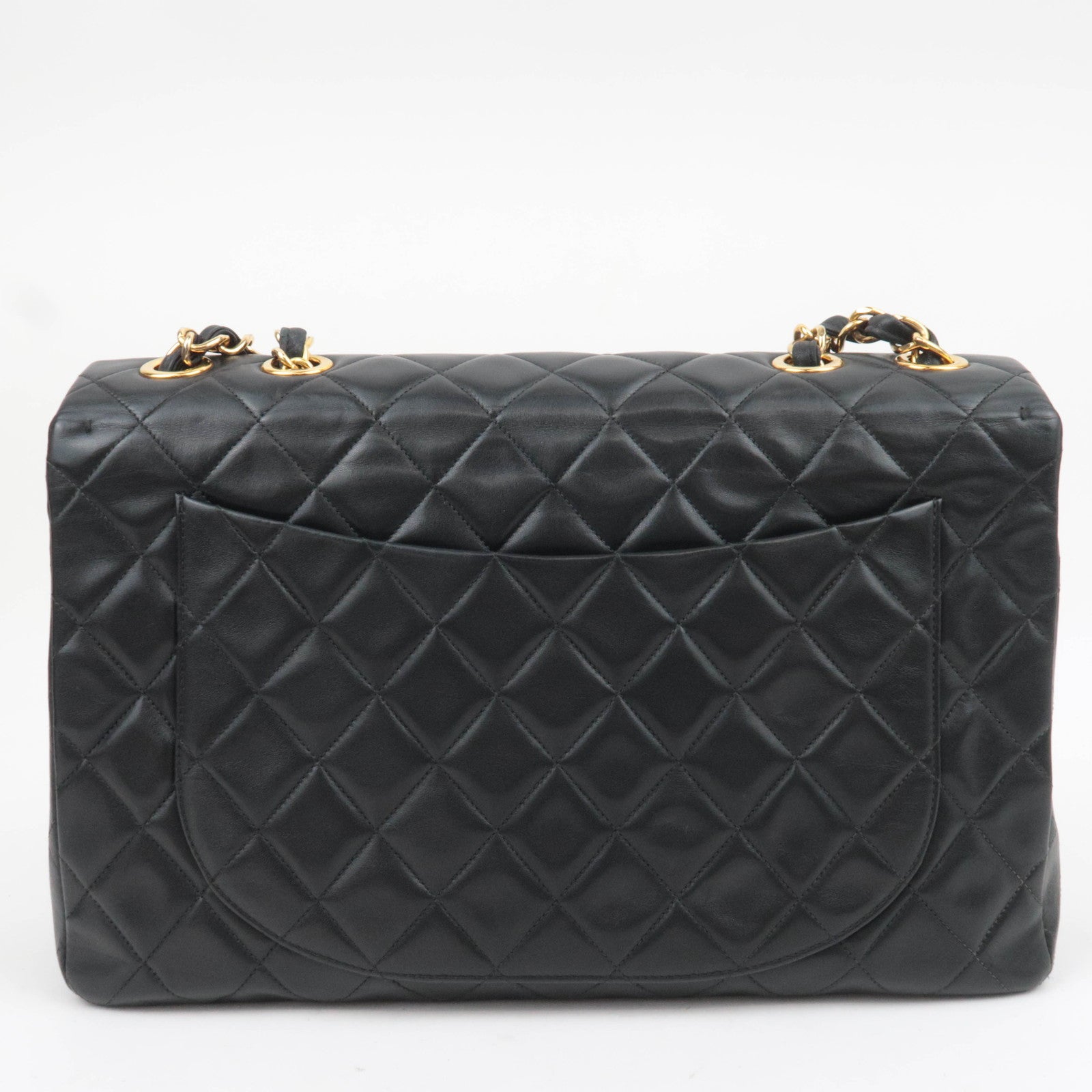 CHANEL Maxi Matelasse 34 Lambskin Chain Shoulder Bag Black Gold HDW