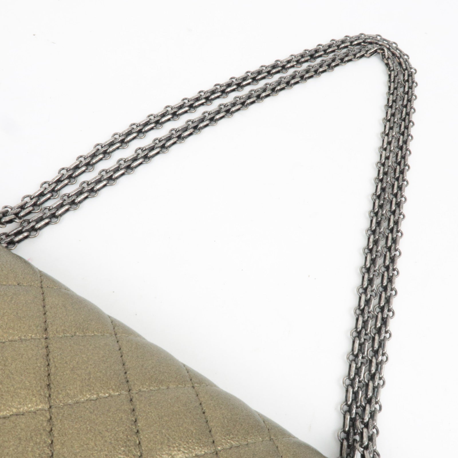 CHANEL 2.55 Matelasse Double Flap Caviarskin Chain Shoulder Bag Khaki