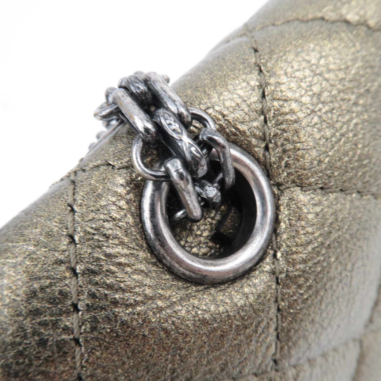 CHANEL 2.55 Matelasse Double Flap Caviarskin Chain Shoulder Bag Khaki