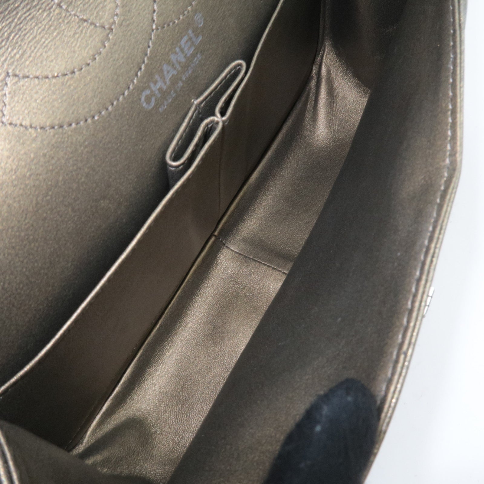 CHANEL 2.55 Matelasse Double Flap Caviarskin Chain Shoulder Bag Khaki