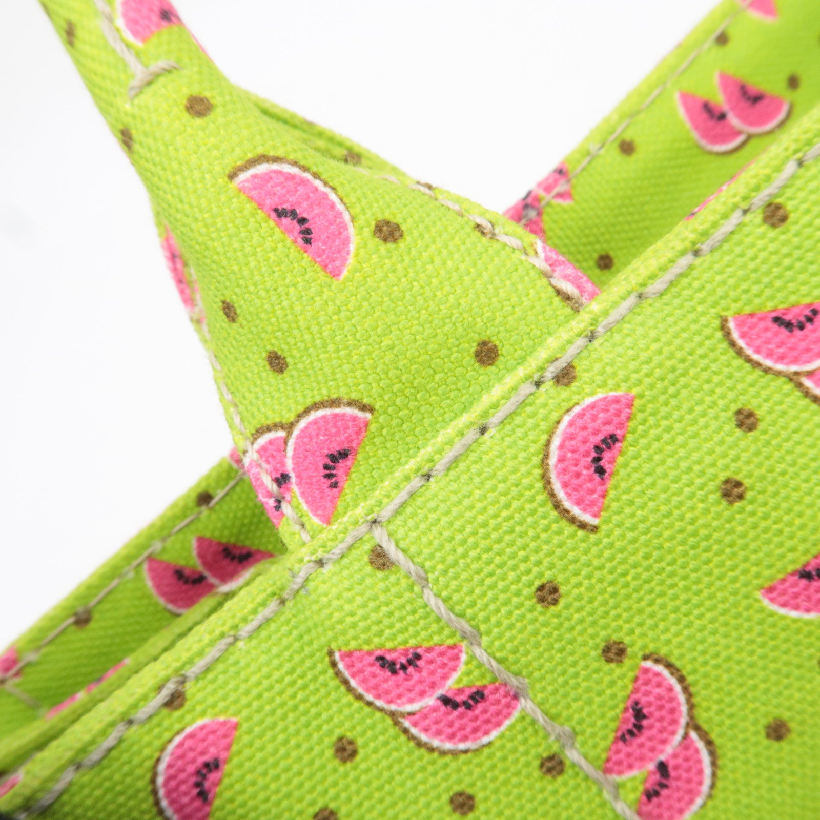 PRADA Canapa Mini 2Way Canvas Tote Bag Watermelon Print Light Green 1BG439