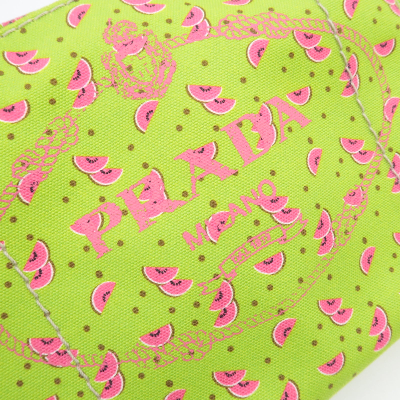 PRADA Canapa Mini 2Way Canvas Tote Bag Watermelon Print Light Green 1BG439