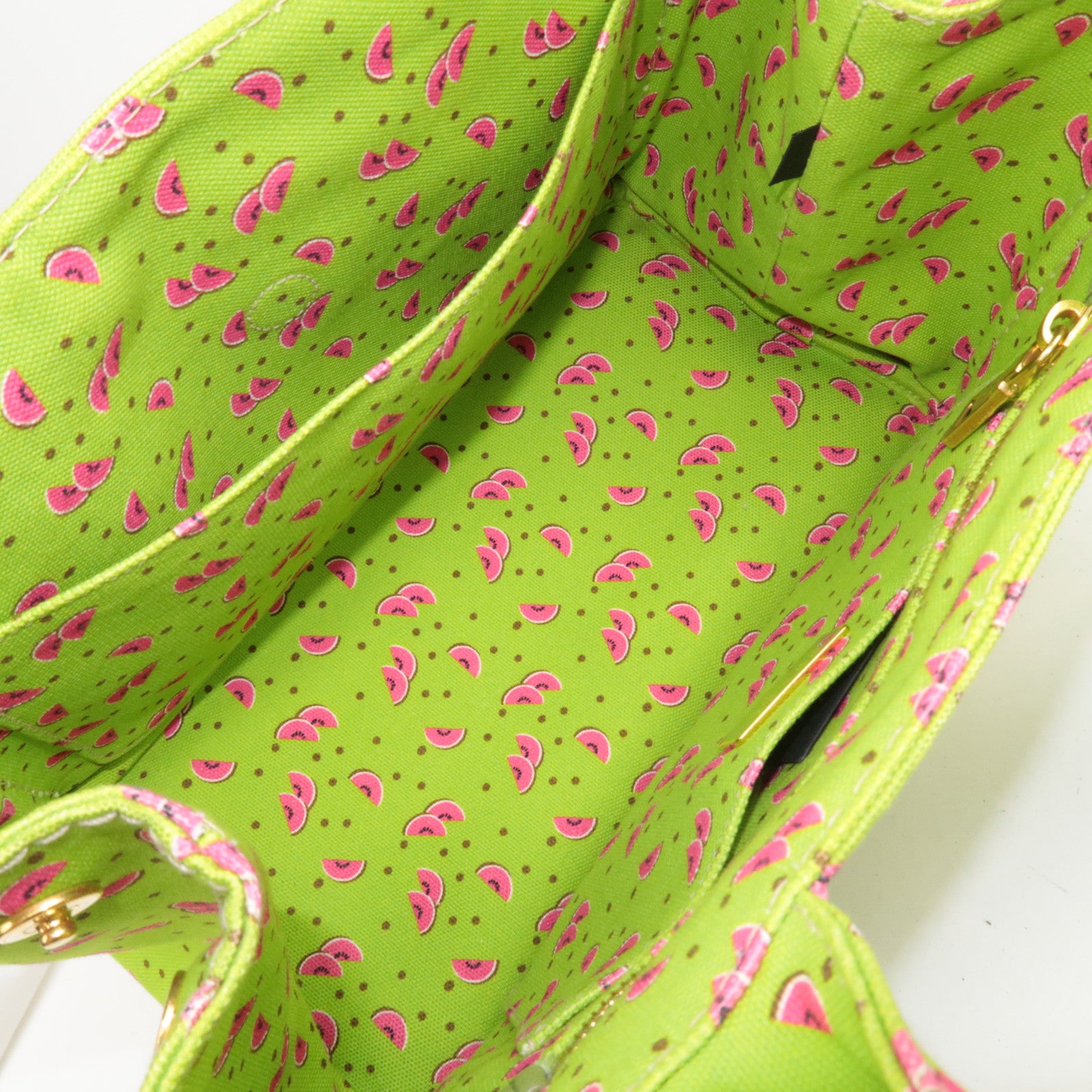 PRADA Canapa Mini 2Way Canvas Tote Bag Watermelon Print Light Green 1BG439