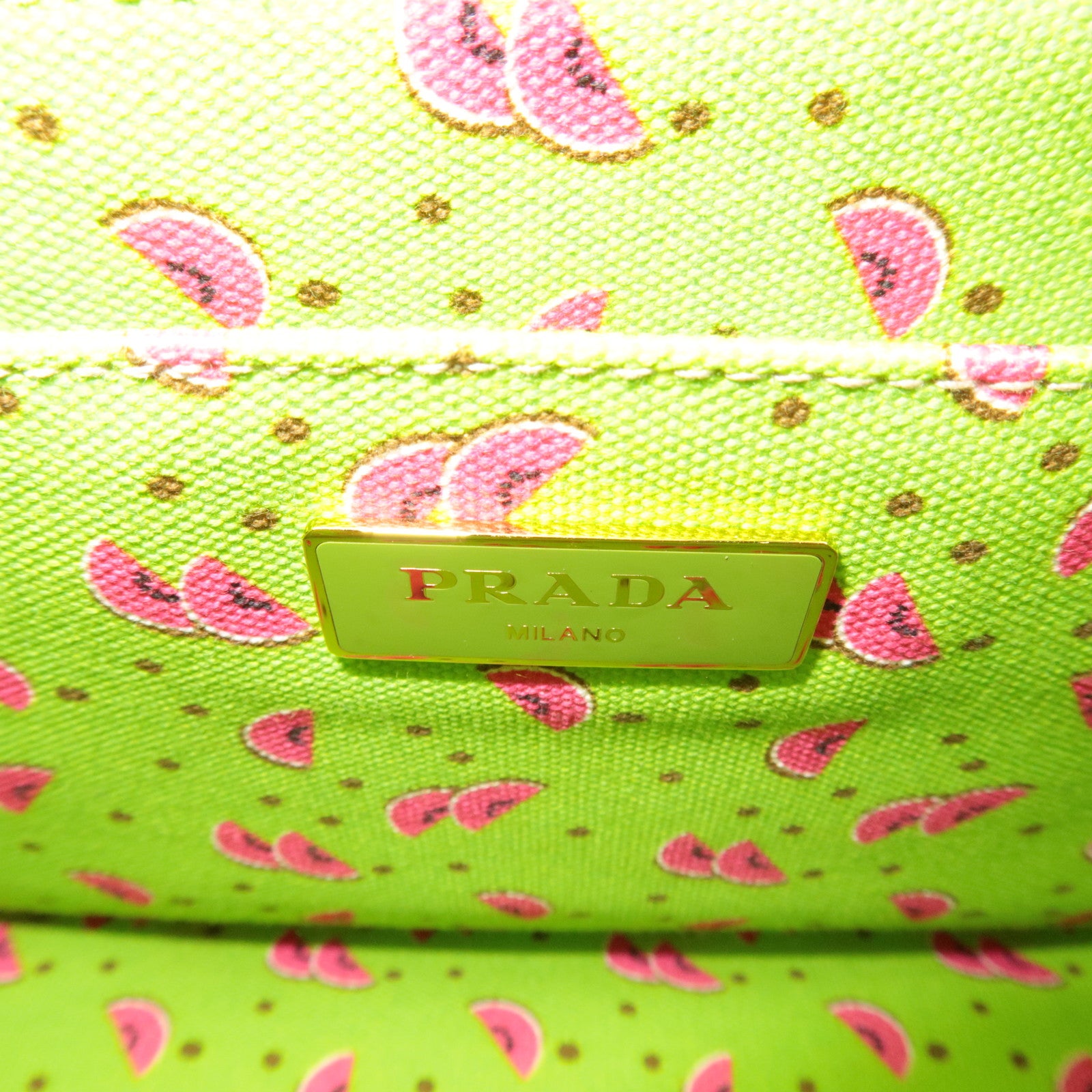 PRADA Canapa Mini 2Way Canvas Tote Bag Watermelon Print Light Green 1BG439