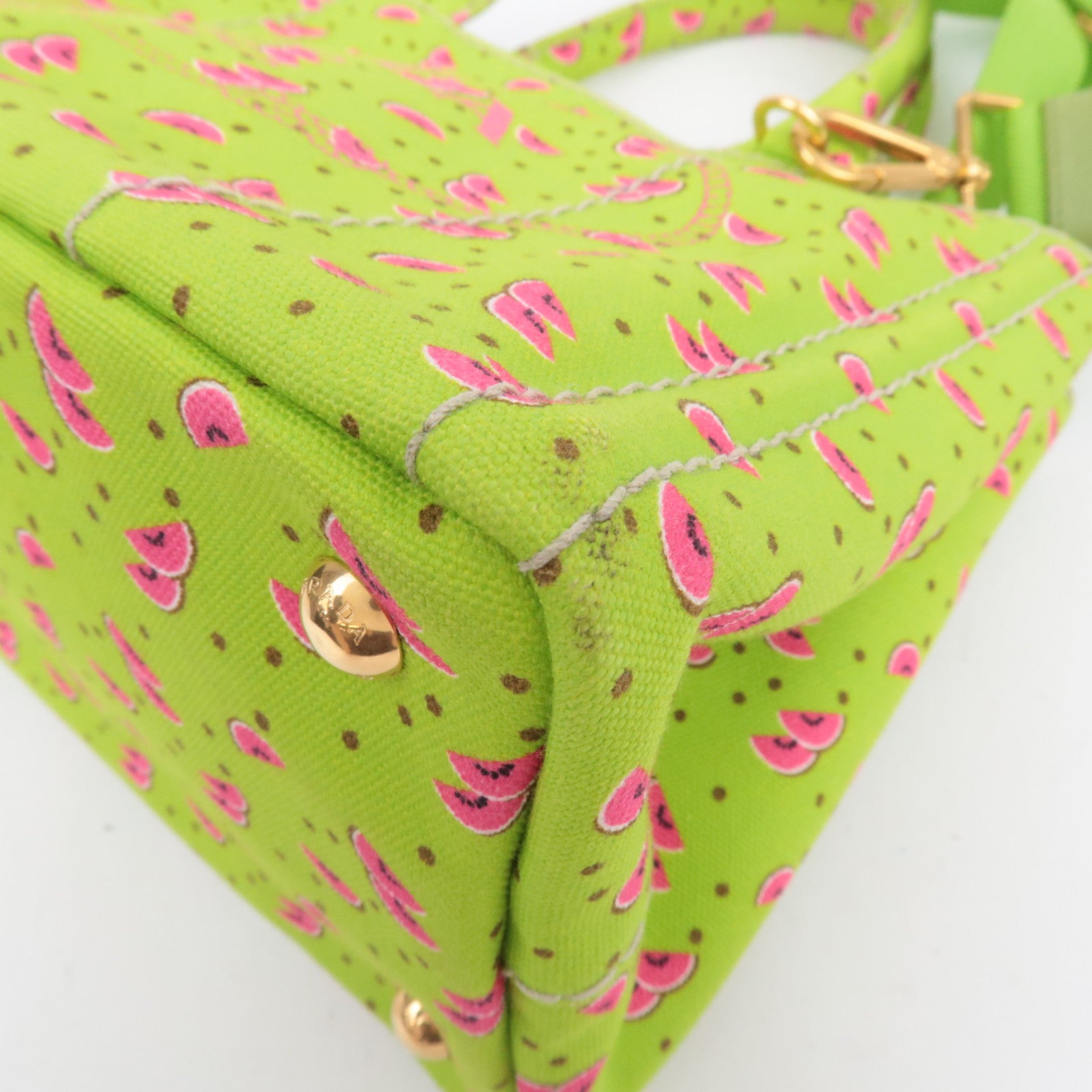 PRADA Canapa Mini 2Way Canvas Tote Bag Watermelon Print Light Green 1BG439