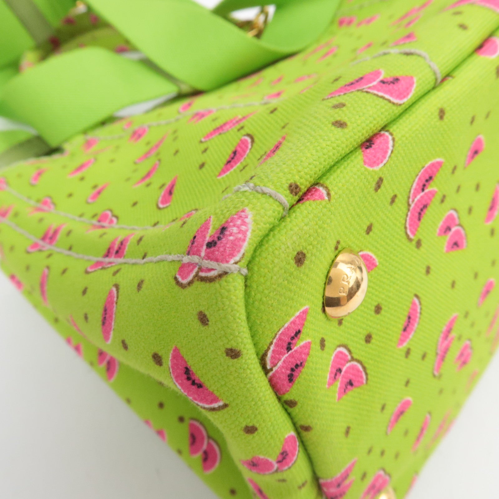 PRADA Canapa Mini 2Way Canvas Tote Bag Watermelon Print Light Green 1BG439