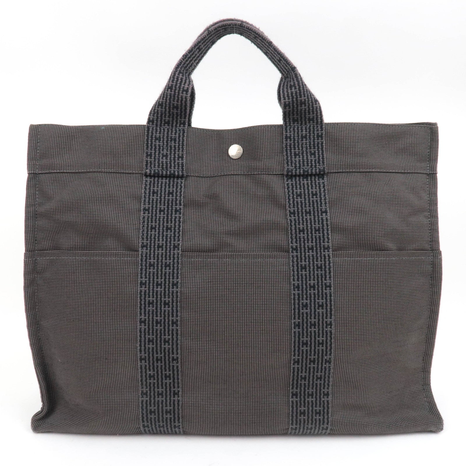HERMES Her Line MM Nylon Canvas Tote Bag Gray
