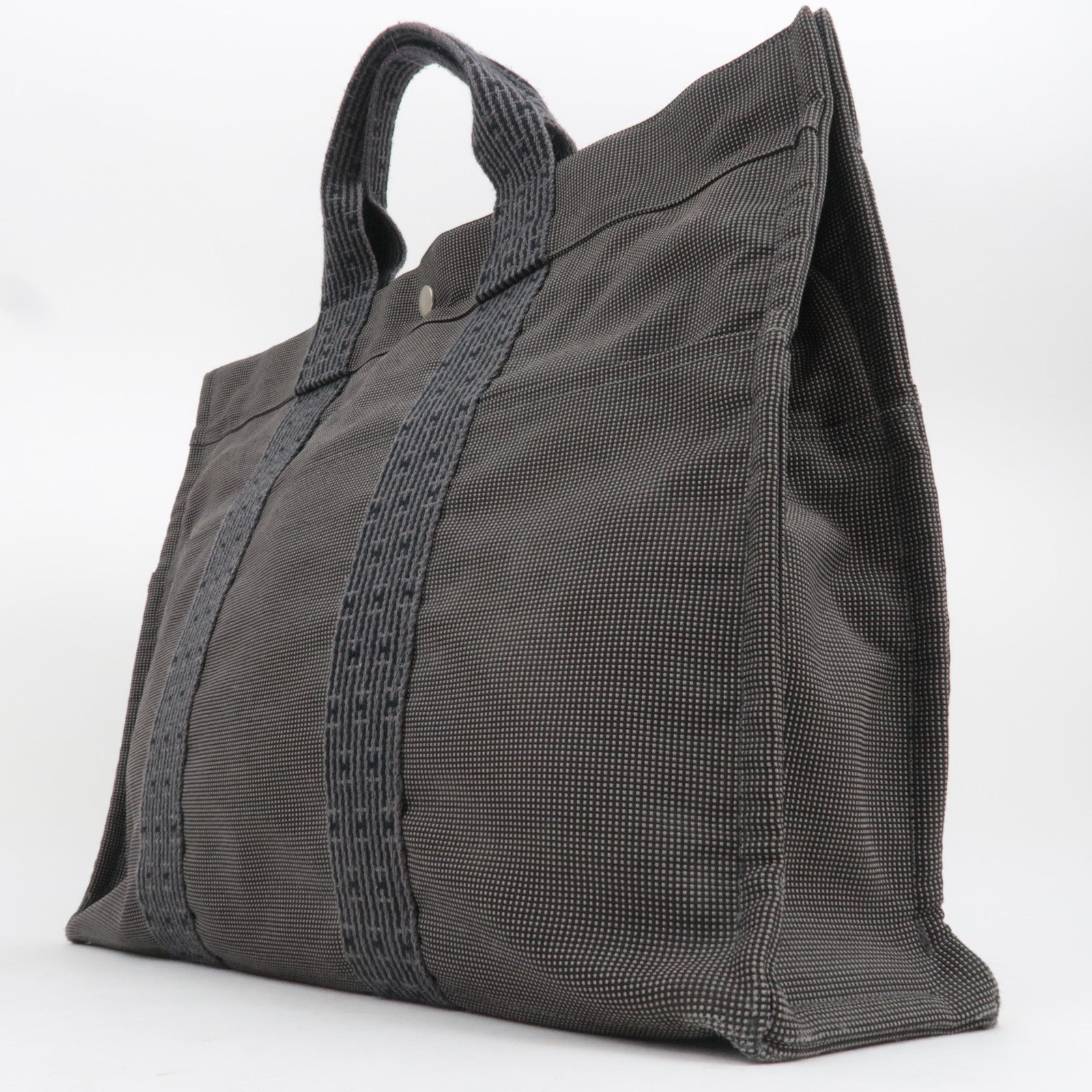 HERMES Her Line MM Nylon Canvas Tote Bag Gray