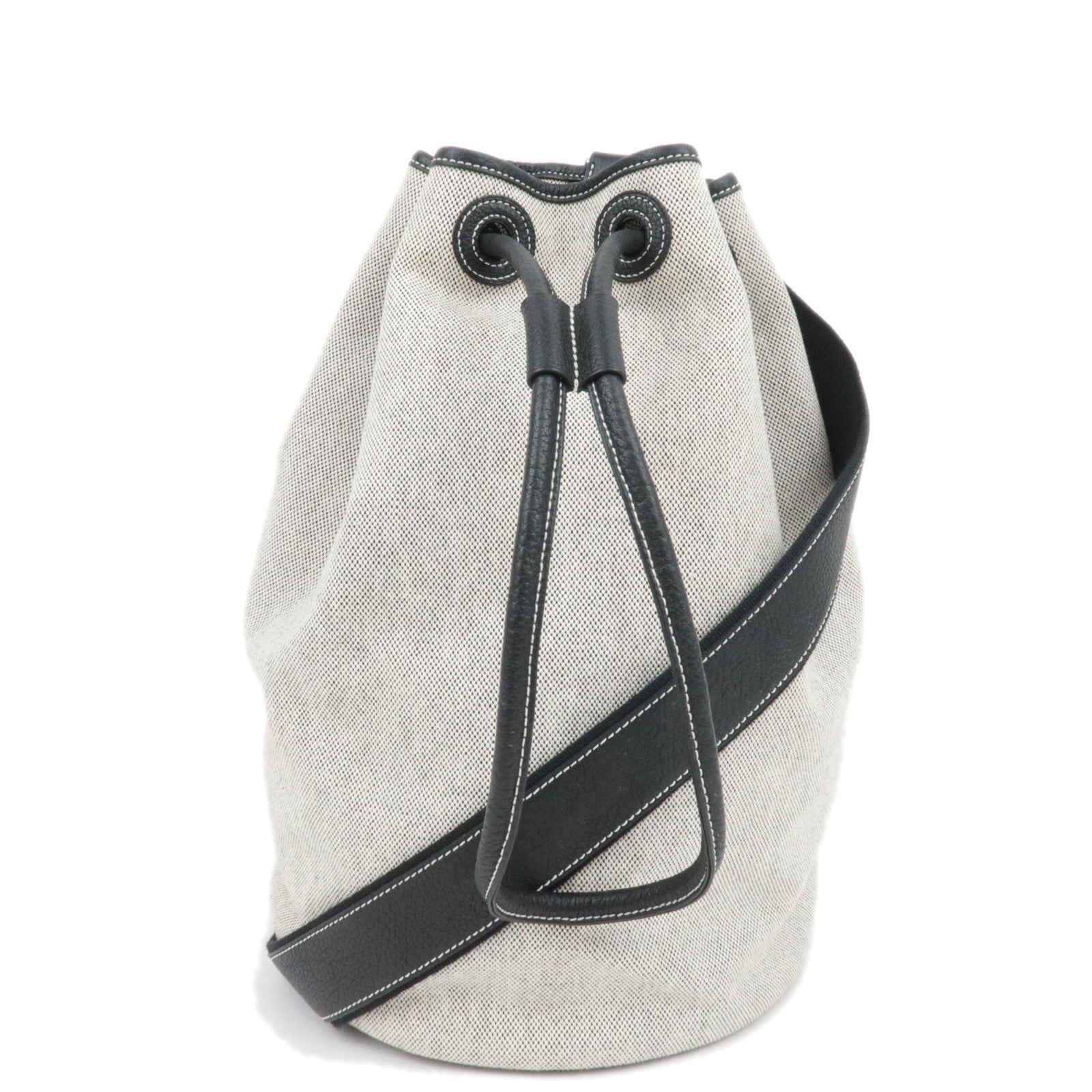 HERMES Sac Marine Resif MM Toile H Negonda Shoulder Bag Beige Black88474