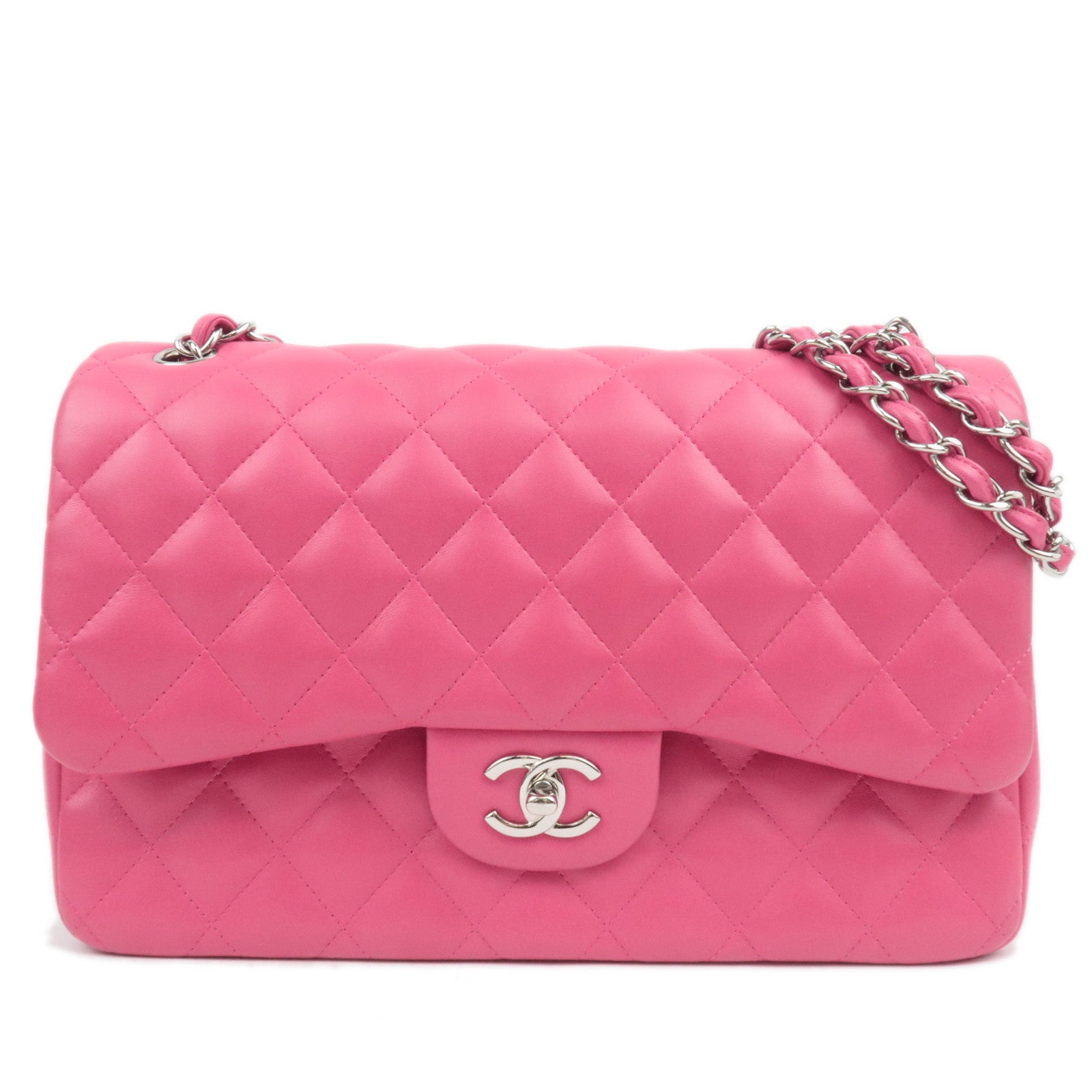CHANEL Jumbo Matelasse 30 Double Flap Chain Shoulder Bag Lambskin Pink88486