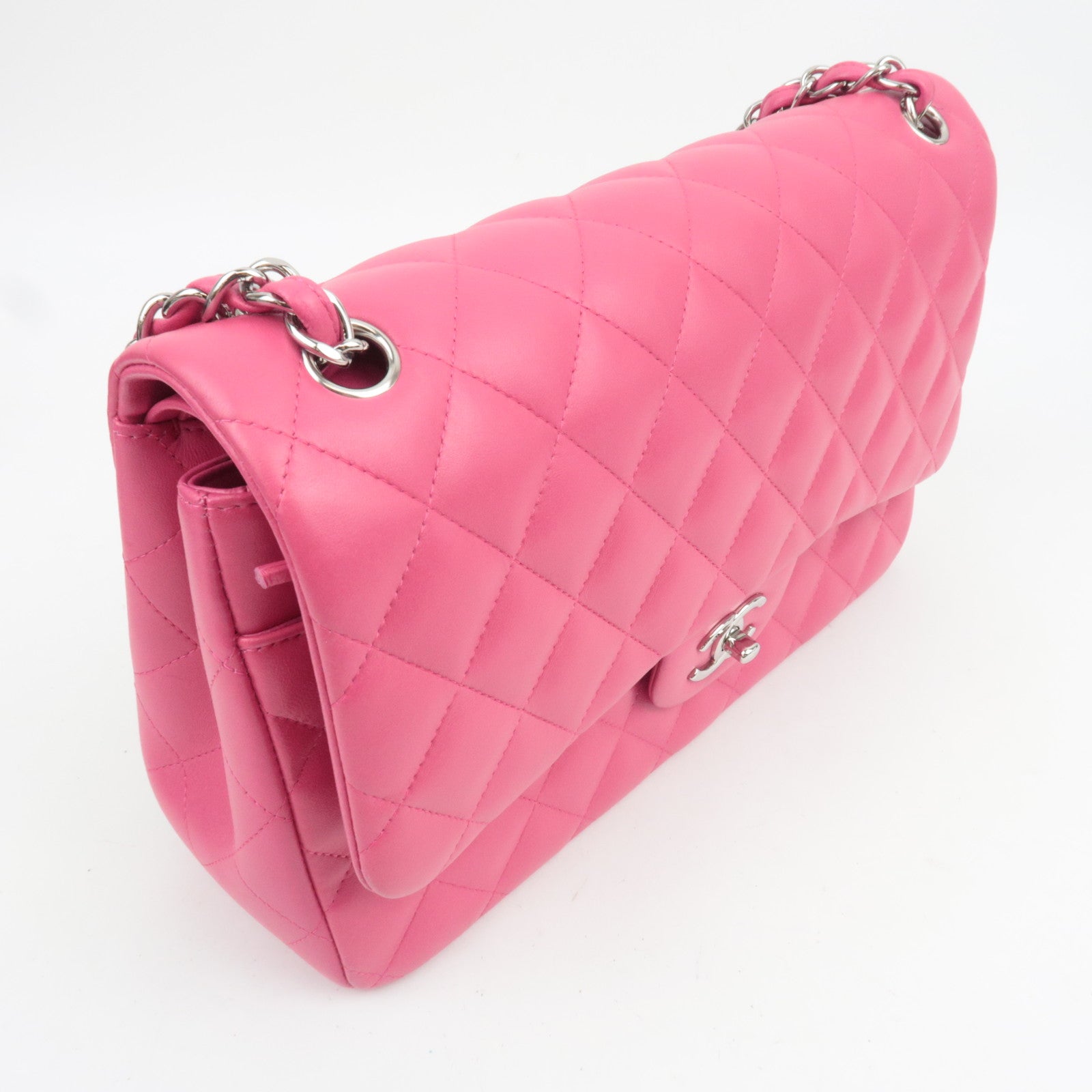 CHANEL Jumbo Matelasse 30 Double Flap Chain Shoulder Bag Lambskin Pink