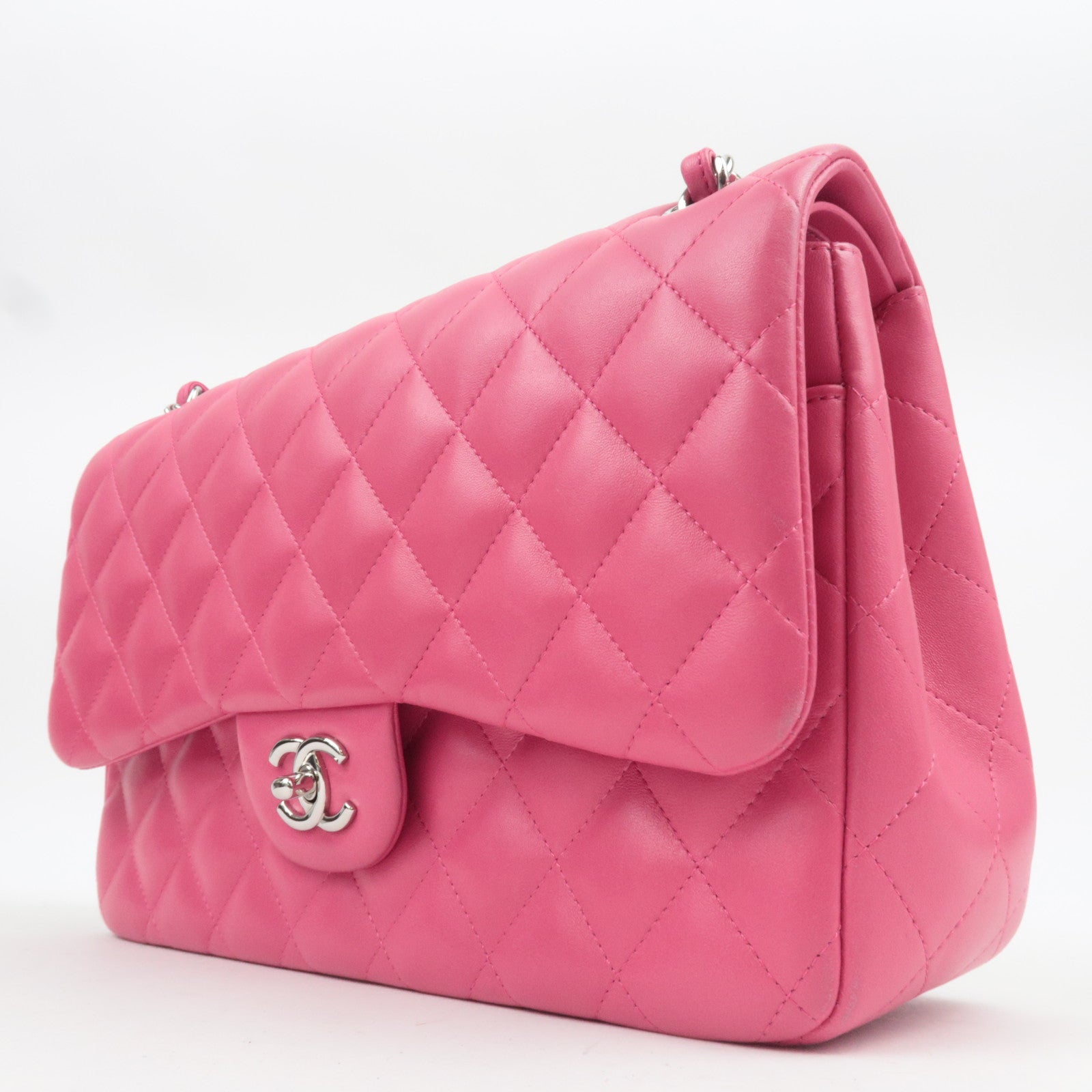 CHANEL Jumbo Matelasse 30 Double Flap Chain Shoulder Bag Lambskin Pink