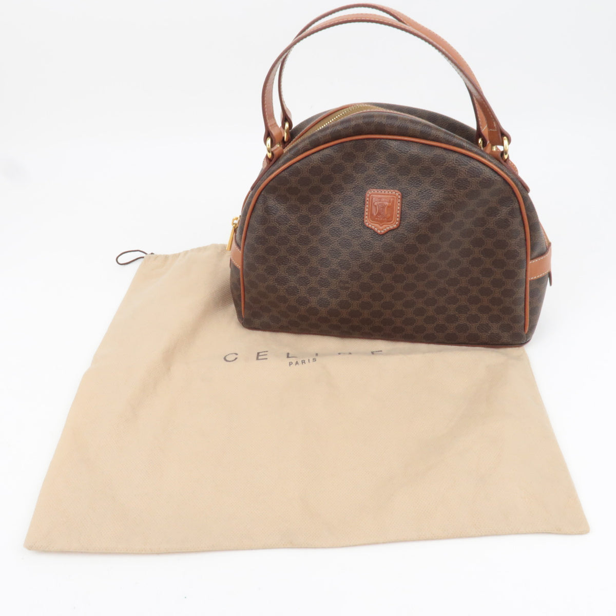 CELINE Macadam PVC Leather Handbag Brown
