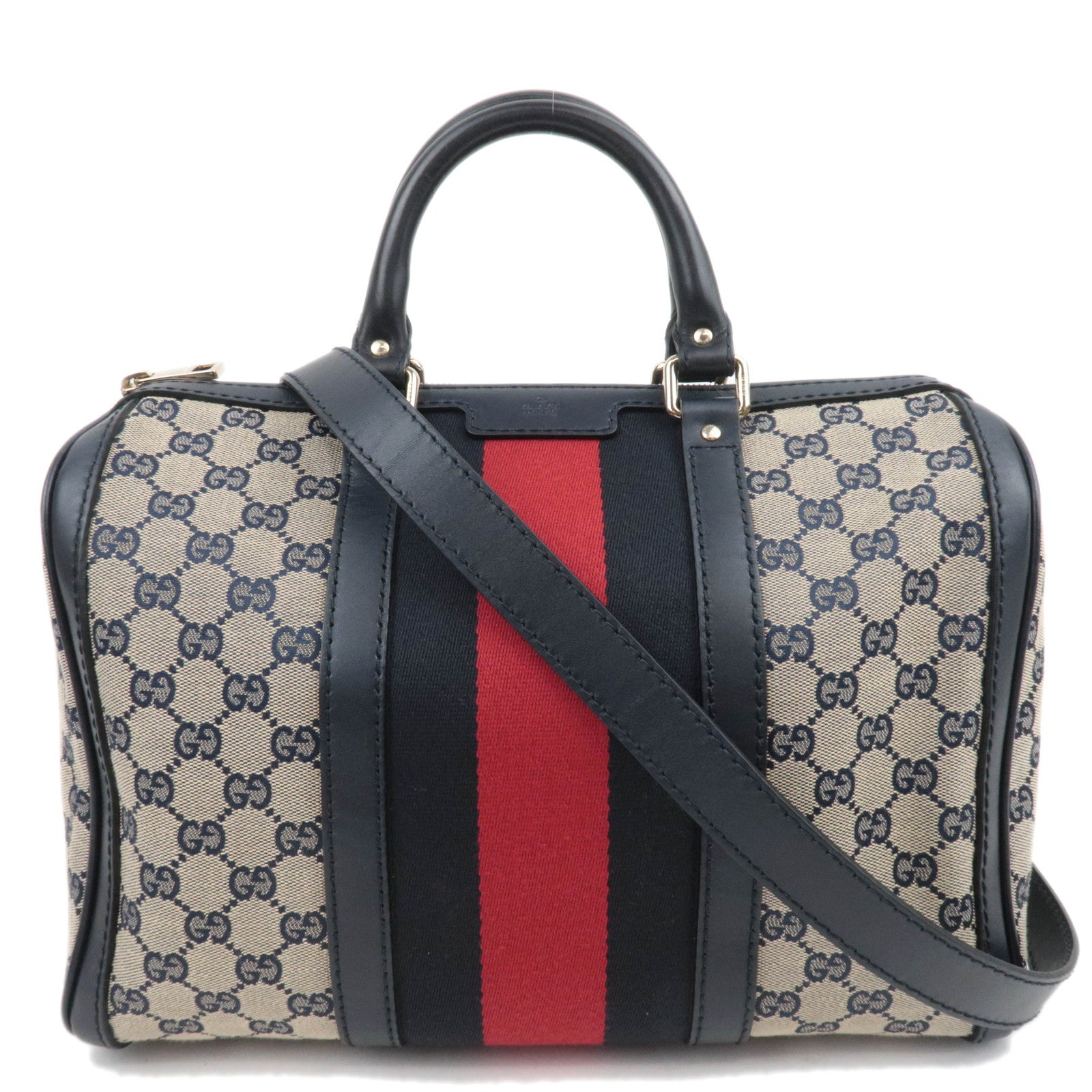 GUCCI Sherry GG Canvas 2Way Handbag Beige Navy 24720588495