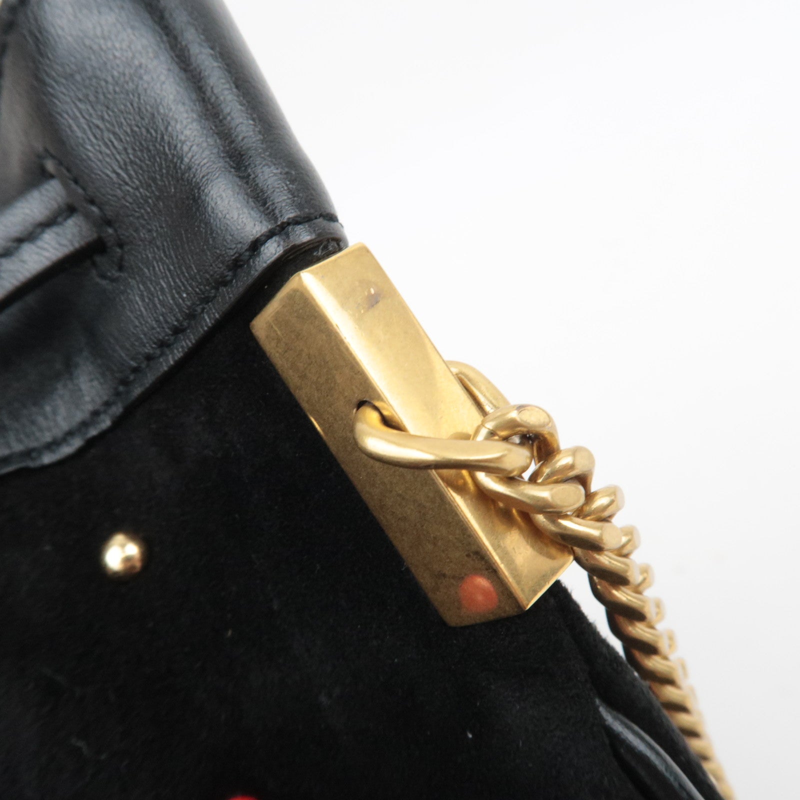SAINT LAURENT Beaded Bucket Suede Chain Shoulder Bag Black 565205
