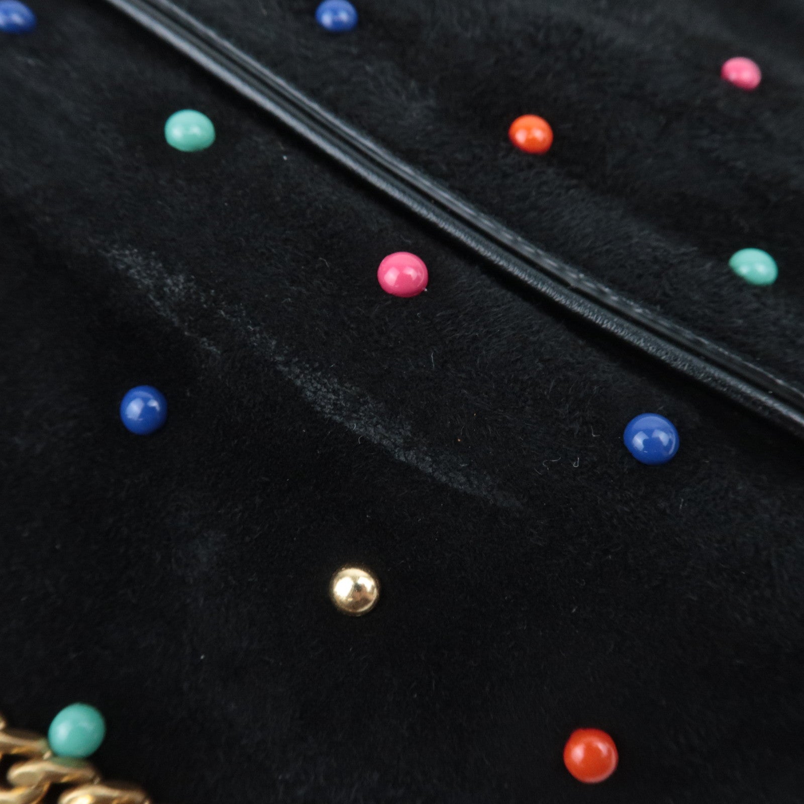 SAINT LAURENT Beaded Bucket Suede Chain Shoulder Bag Black 565205