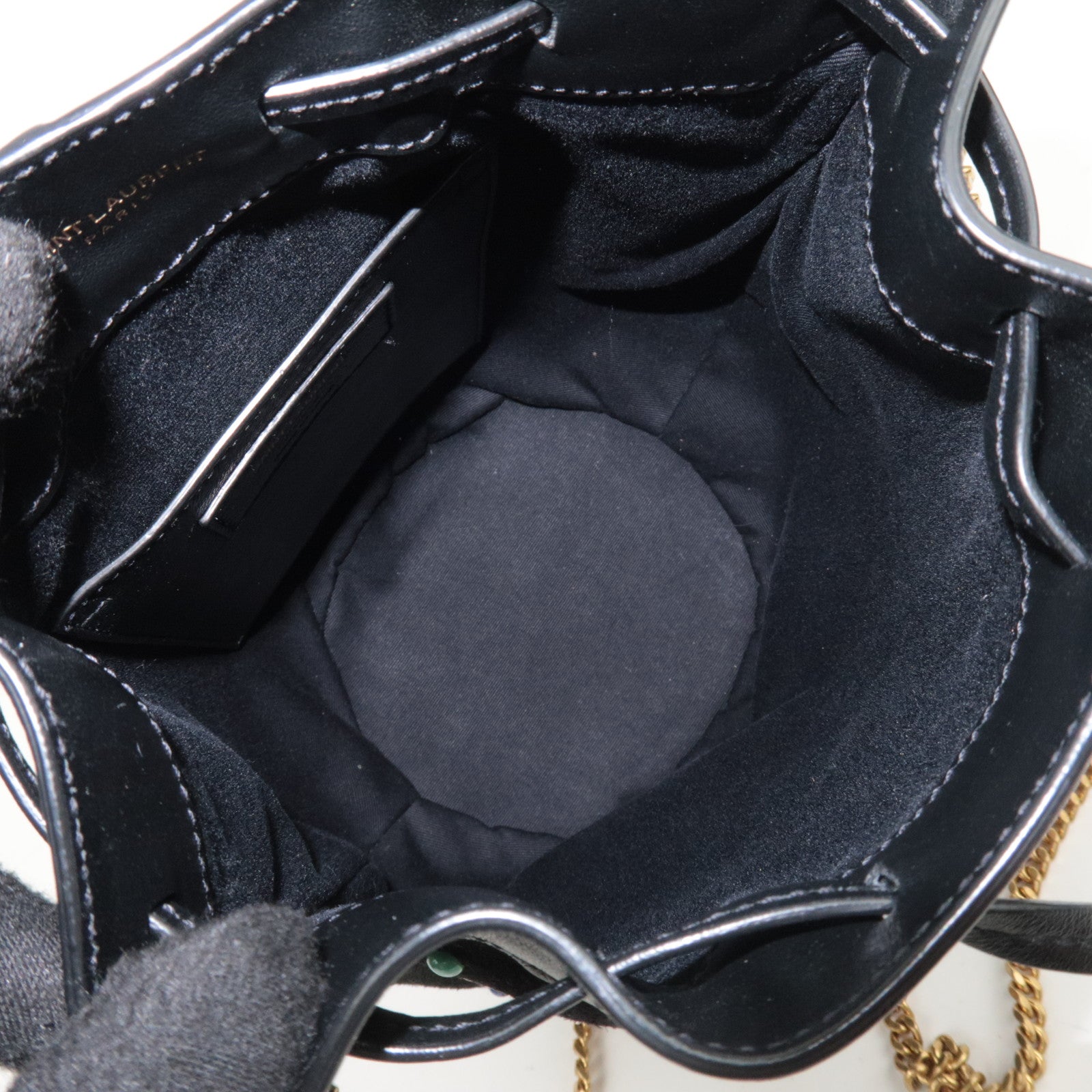 SAINT LAURENT Beaded Bucket Suede Chain Shoulder Bag Black 565205