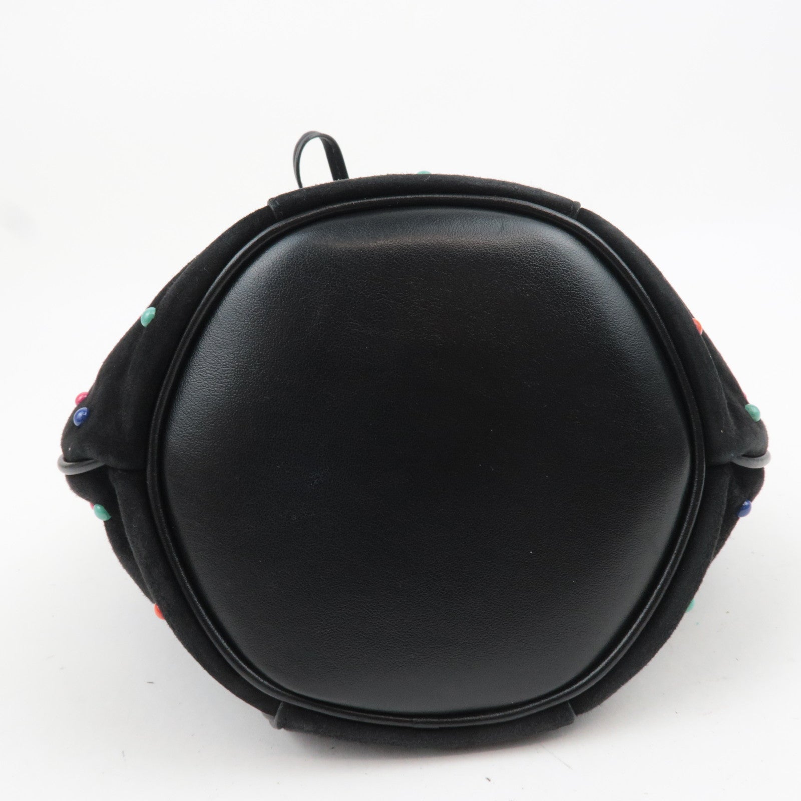 SAINT LAURENT Beaded Bucket Suede Chain Shoulder Bag Black 565205