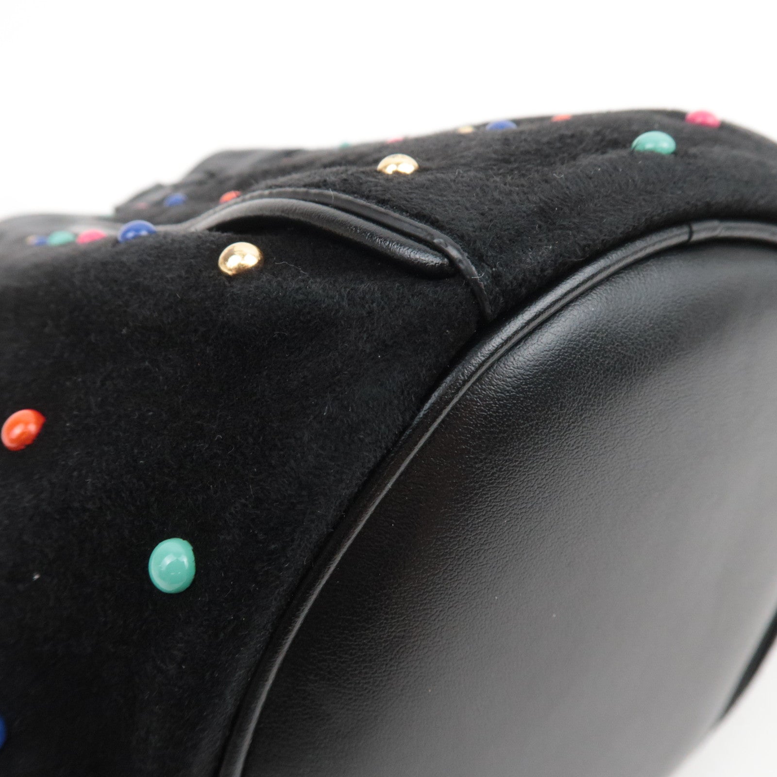 SAINT LAURENT Beaded Bucket Suede Chain Shoulder Bag Black 565205