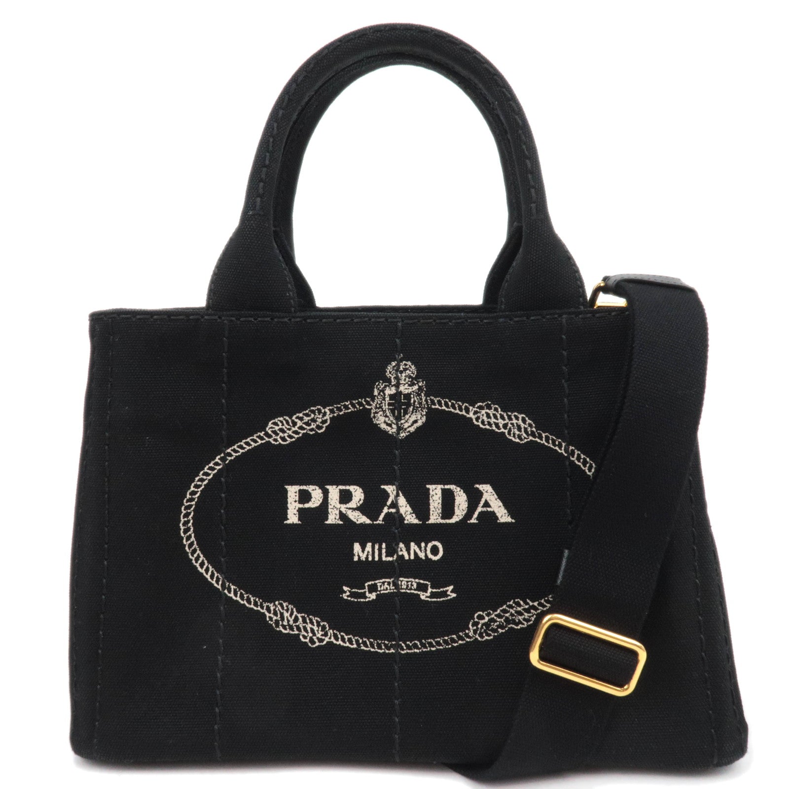 PRADA Canapa Mini 2Way Canvas Tote Bag Black 1BG43988501