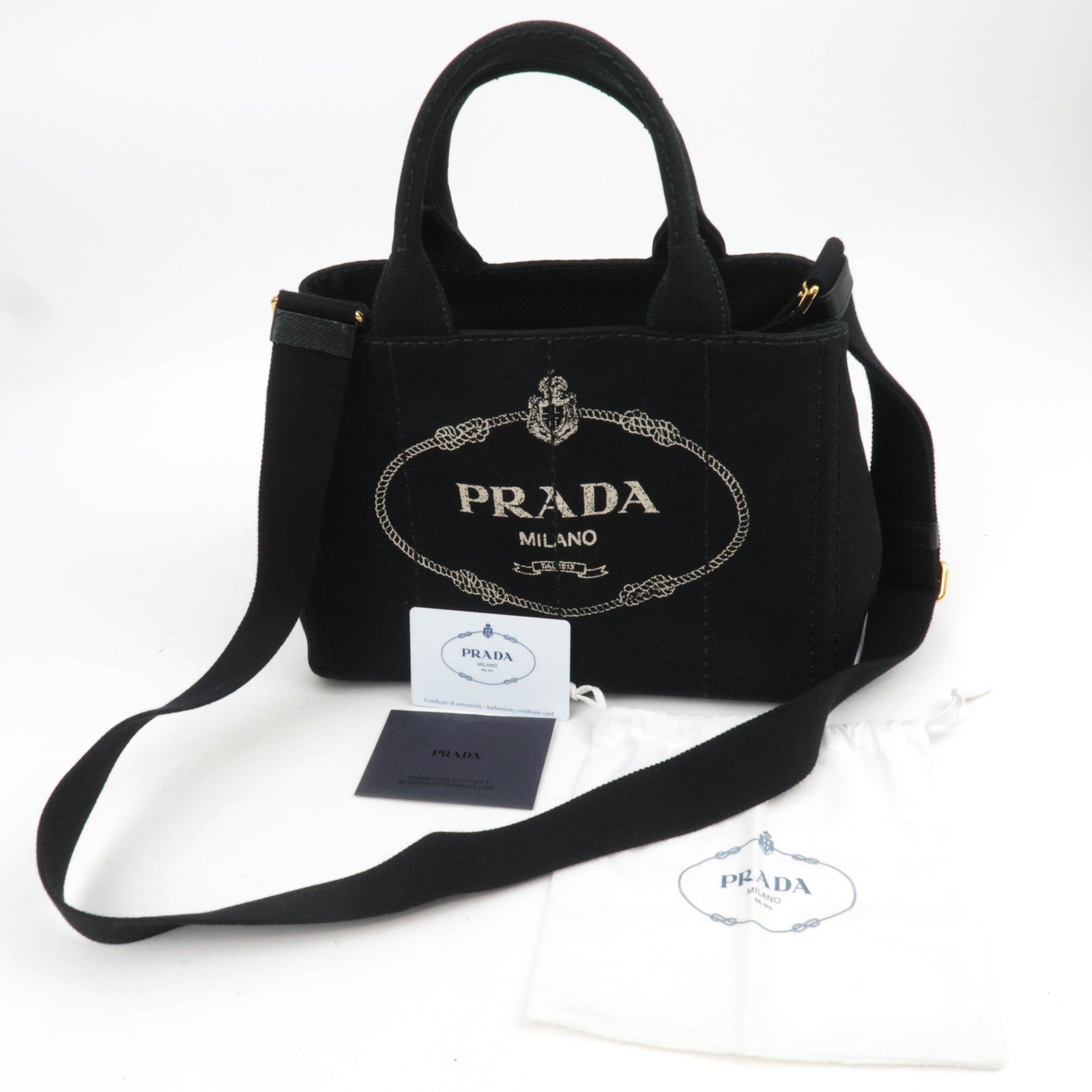 PRADA Canapa Mini 2Way Canvas Tote Bag Black 1BG439