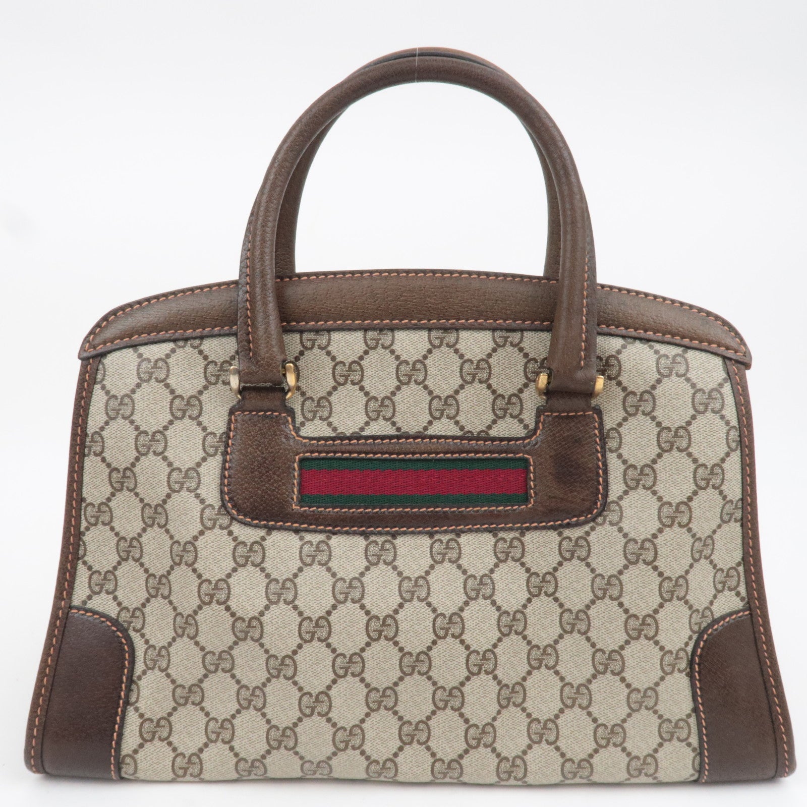 GUCCI Old Gucci Sherry GG Plus Handbag Beige Brown