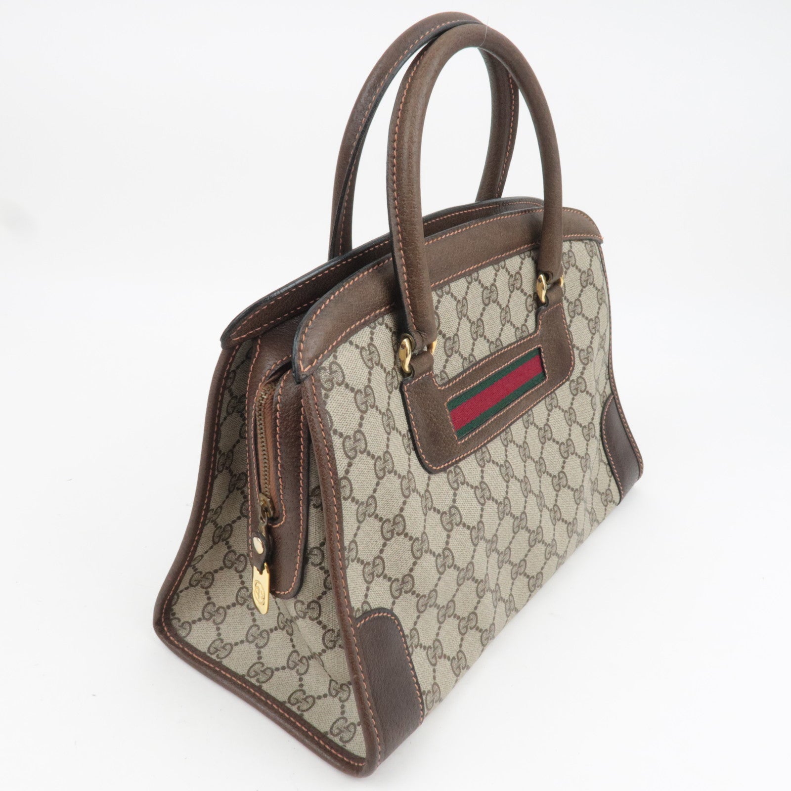 GUCCI Old Gucci Sherry GG Plus Handbag Beige Brown