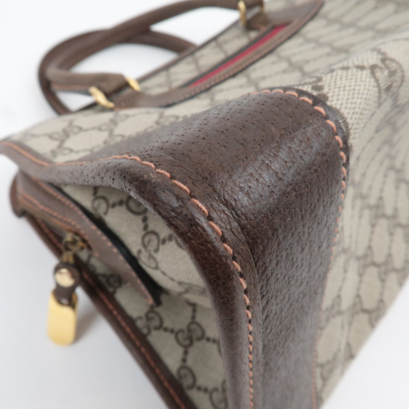GUCCI Old Gucci Sherry GG Plus Handbag Beige Brown
