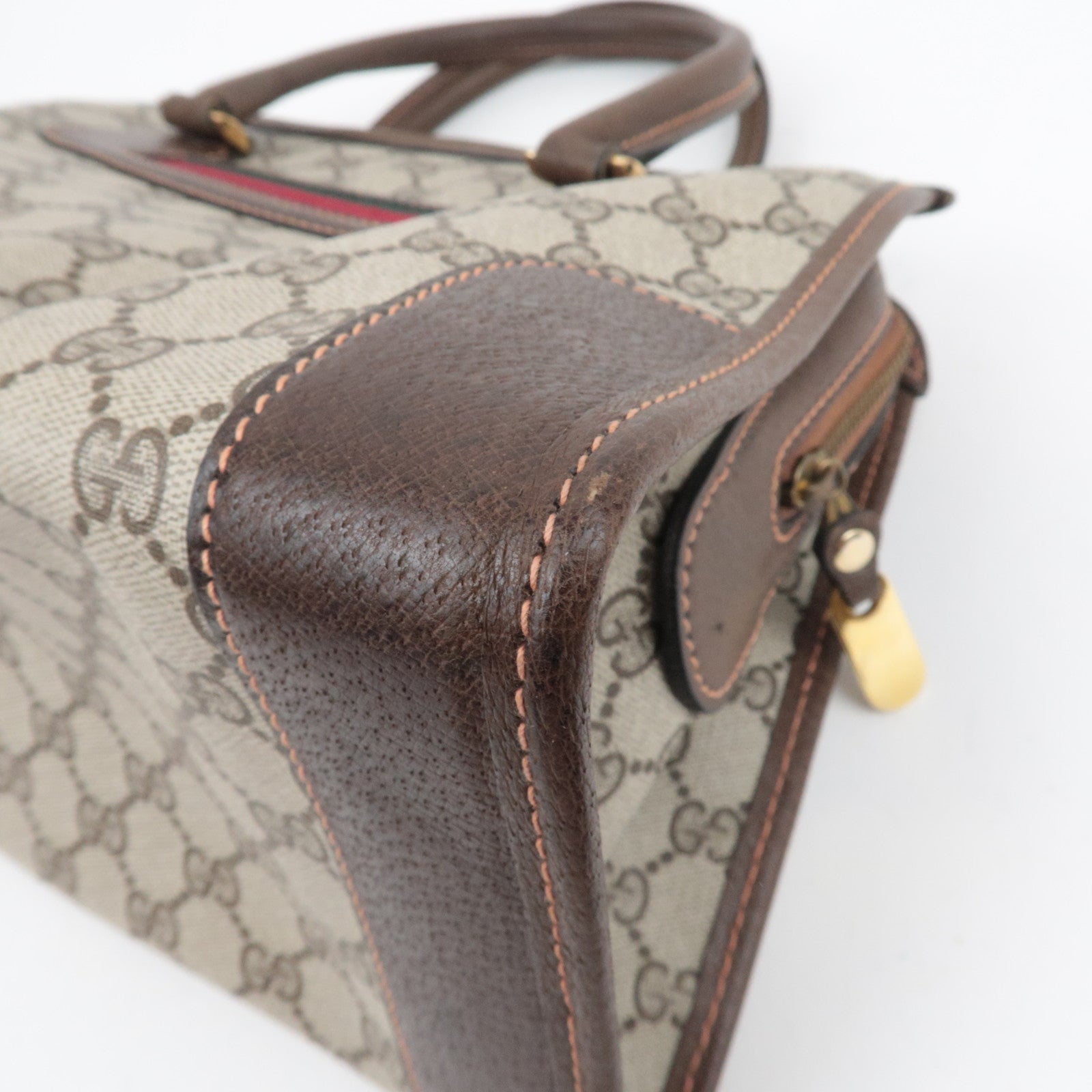 GUCCI Old Gucci Sherry GG Plus Handbag Beige Brown