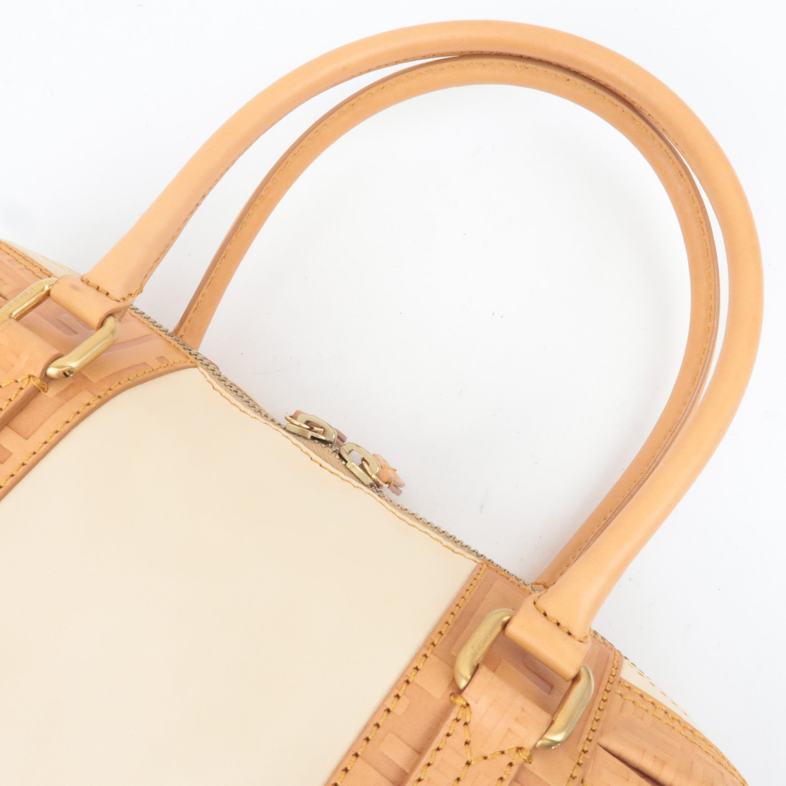 FENDI Zucca Leather Handbag Beige 8BL096