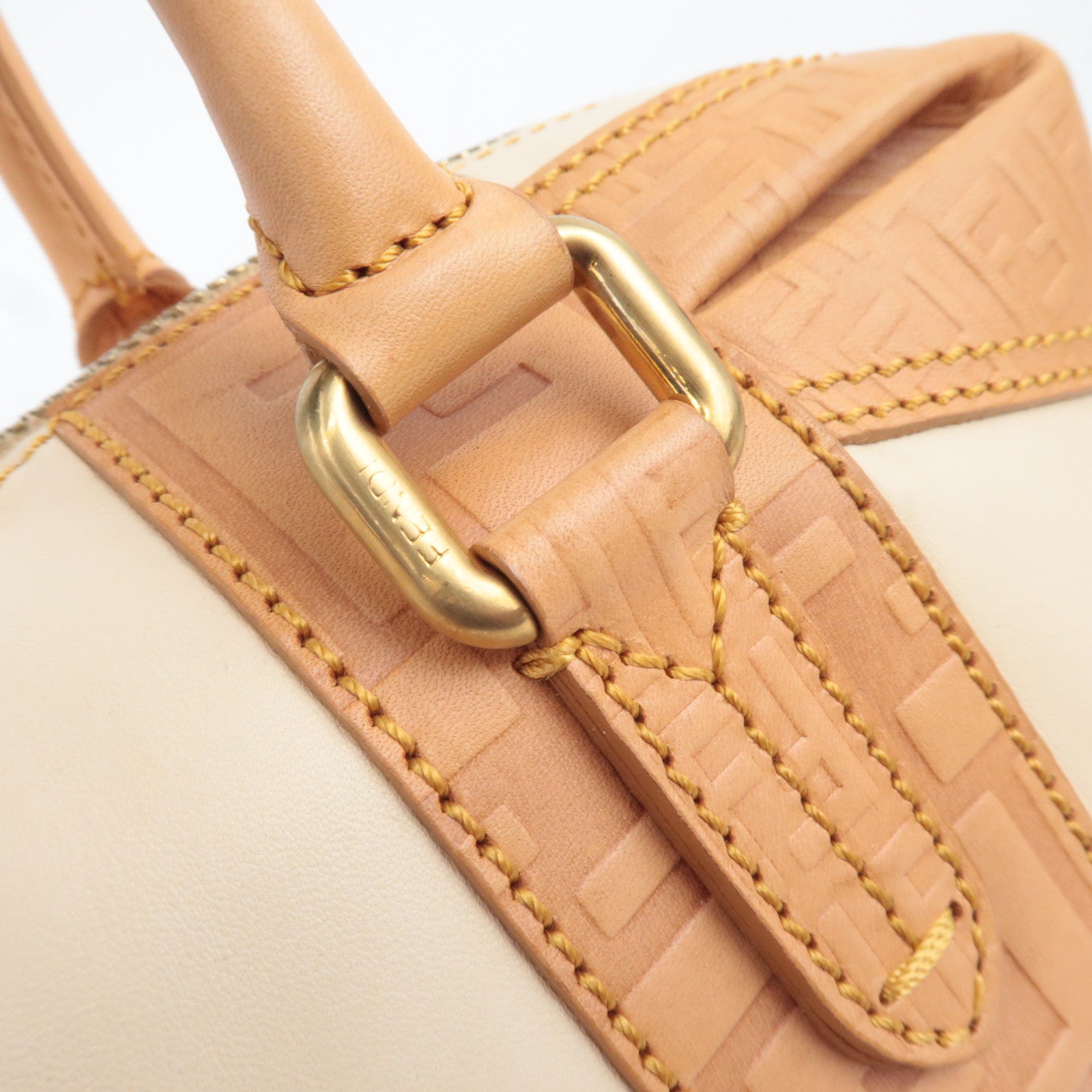 FENDI Zucca Leather Handbag Beige 8BL096