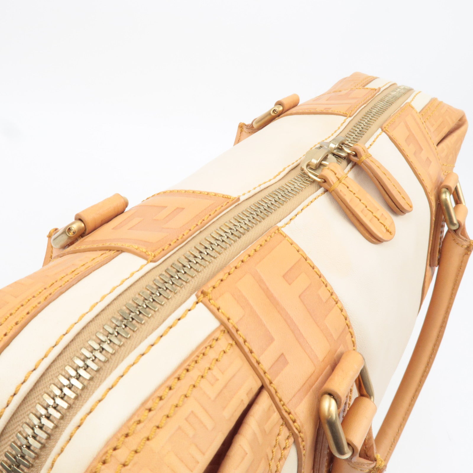FENDI Zucca Leather Handbag Beige 8BL096