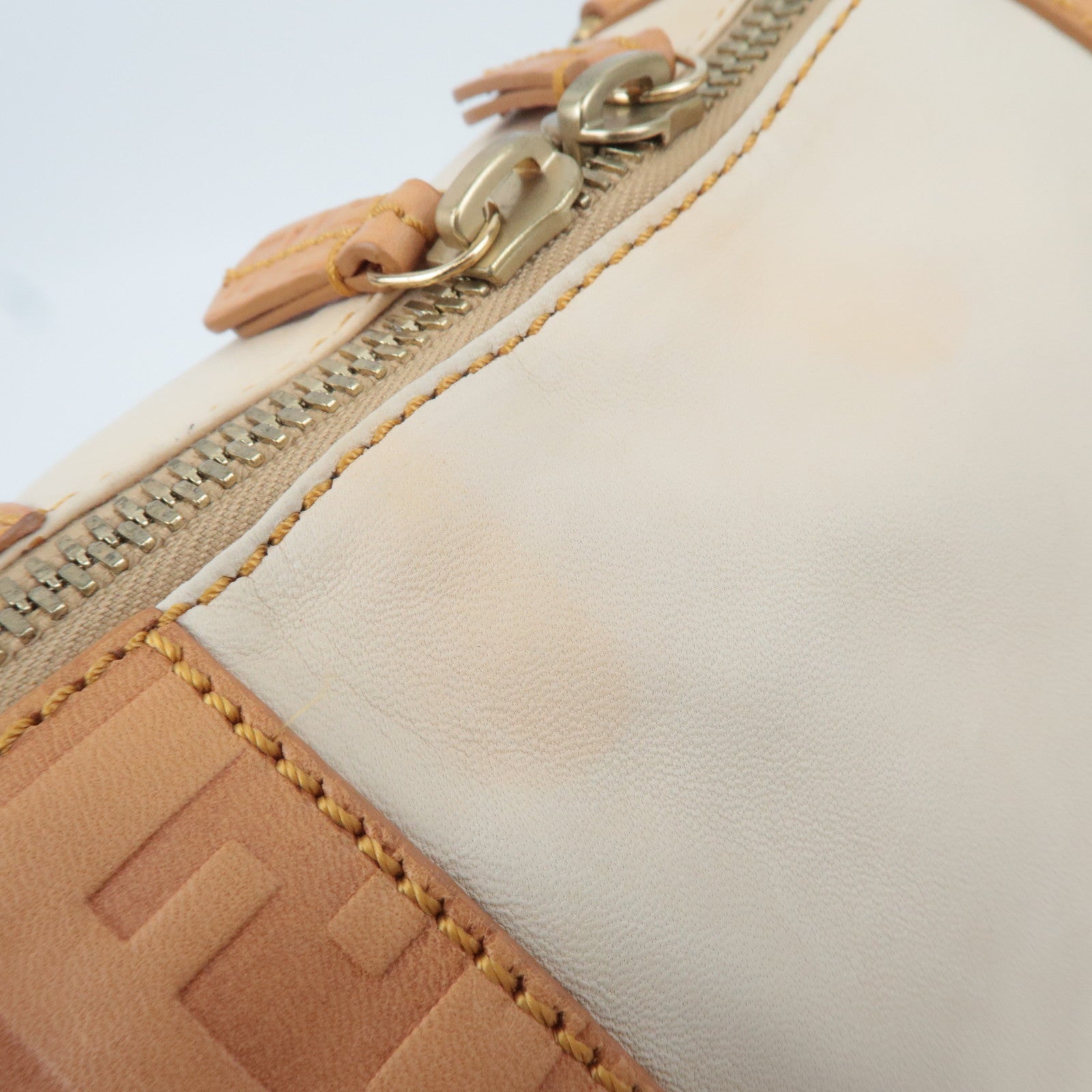 FENDI Zucca Leather Handbag Beige 8BL096