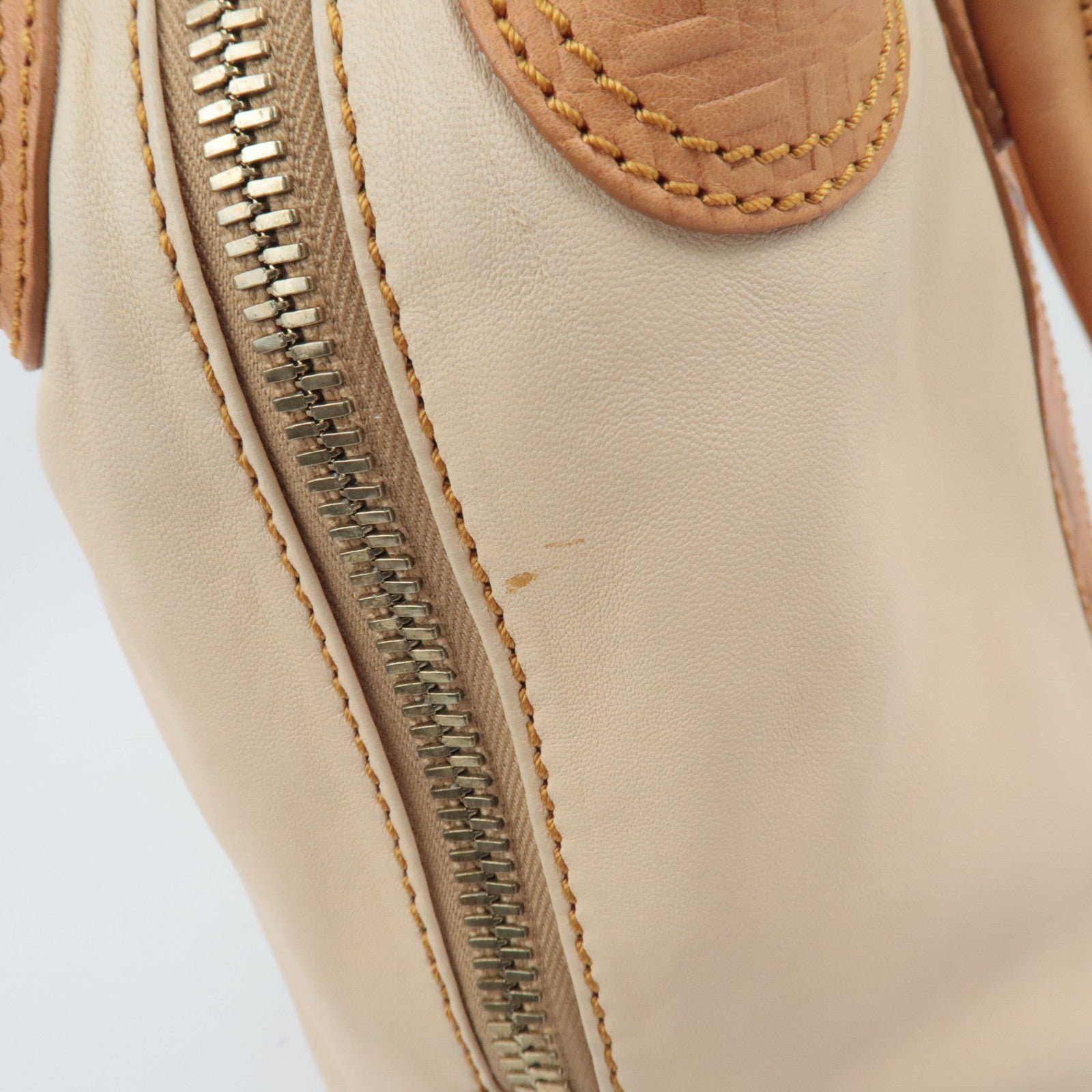 FENDI Zucca Leather Handbag Beige 8BL096