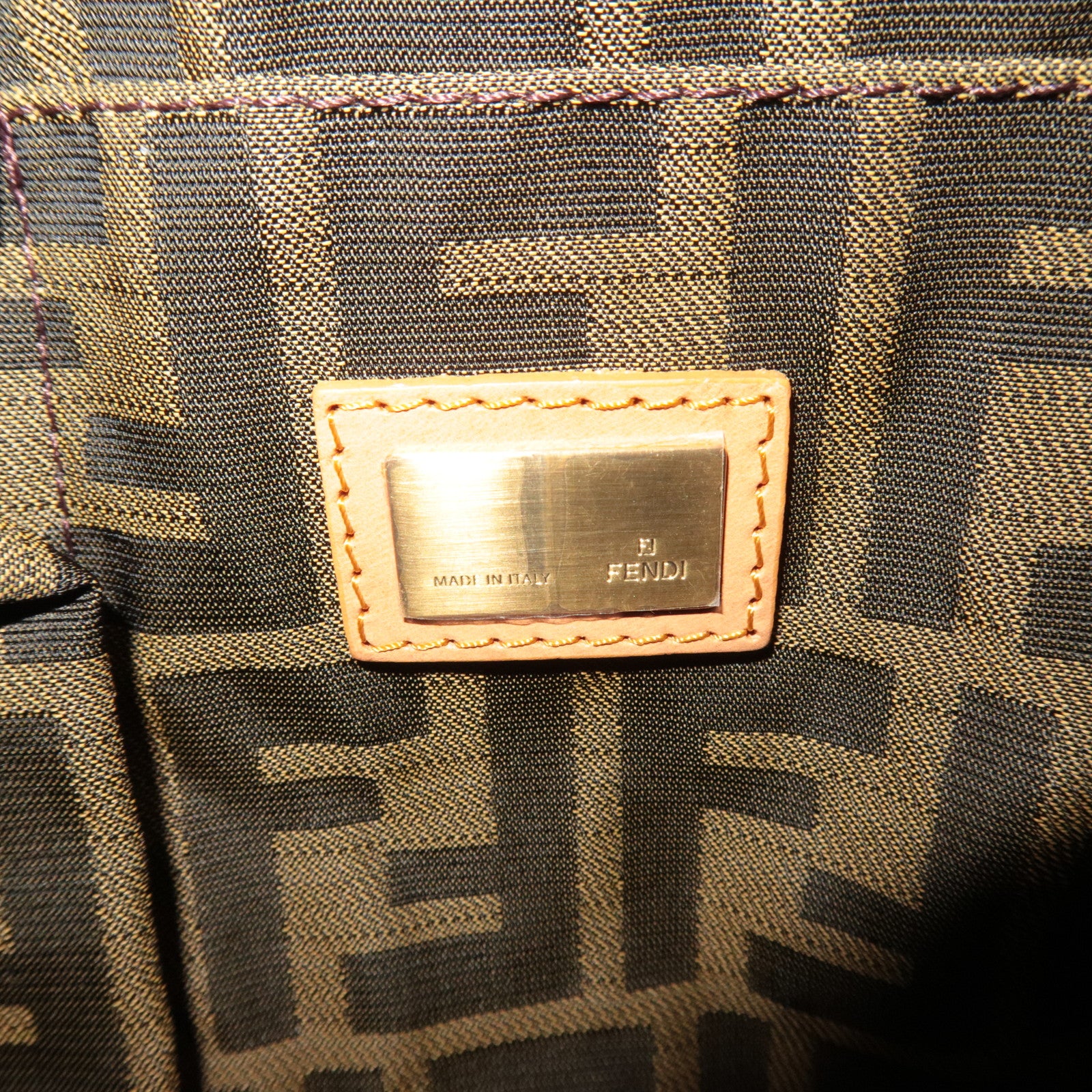 FENDI Zucca Leather Handbag Beige 8BL096