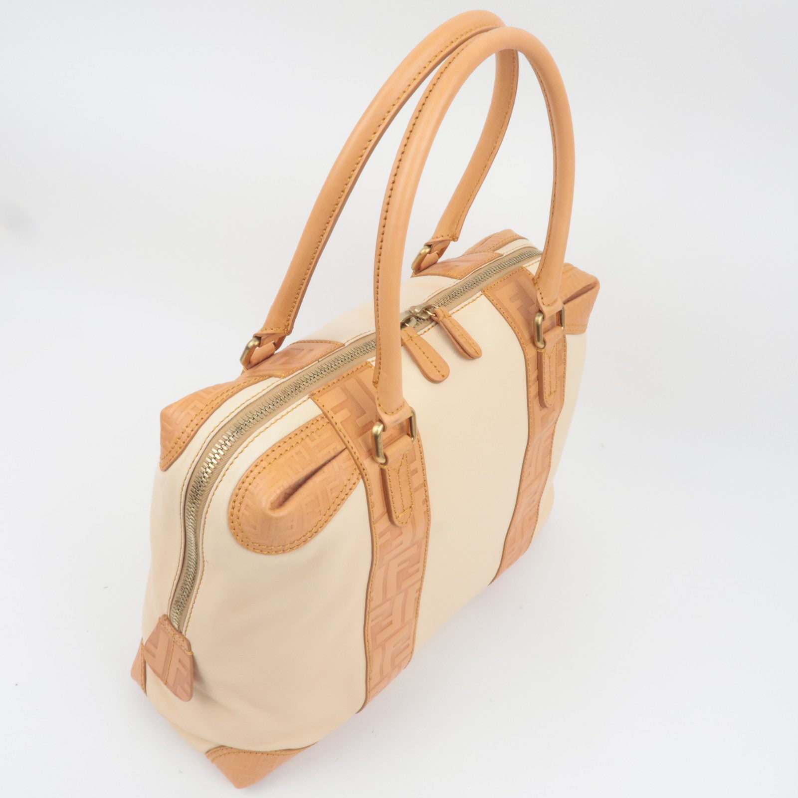 FENDI Zucca Leather Handbag Beige 8BL096