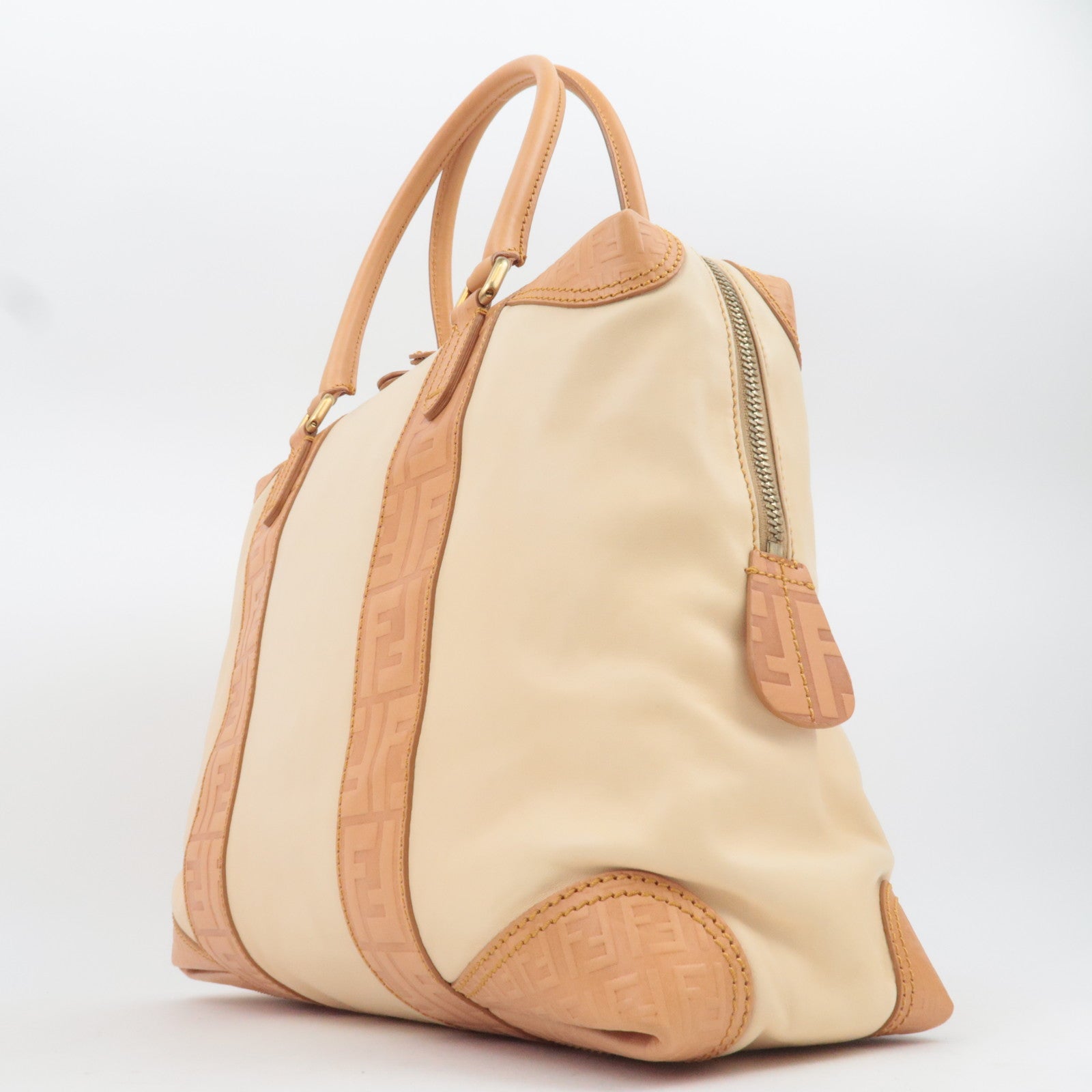 FENDI Zucca Leather Handbag Beige 8BL096