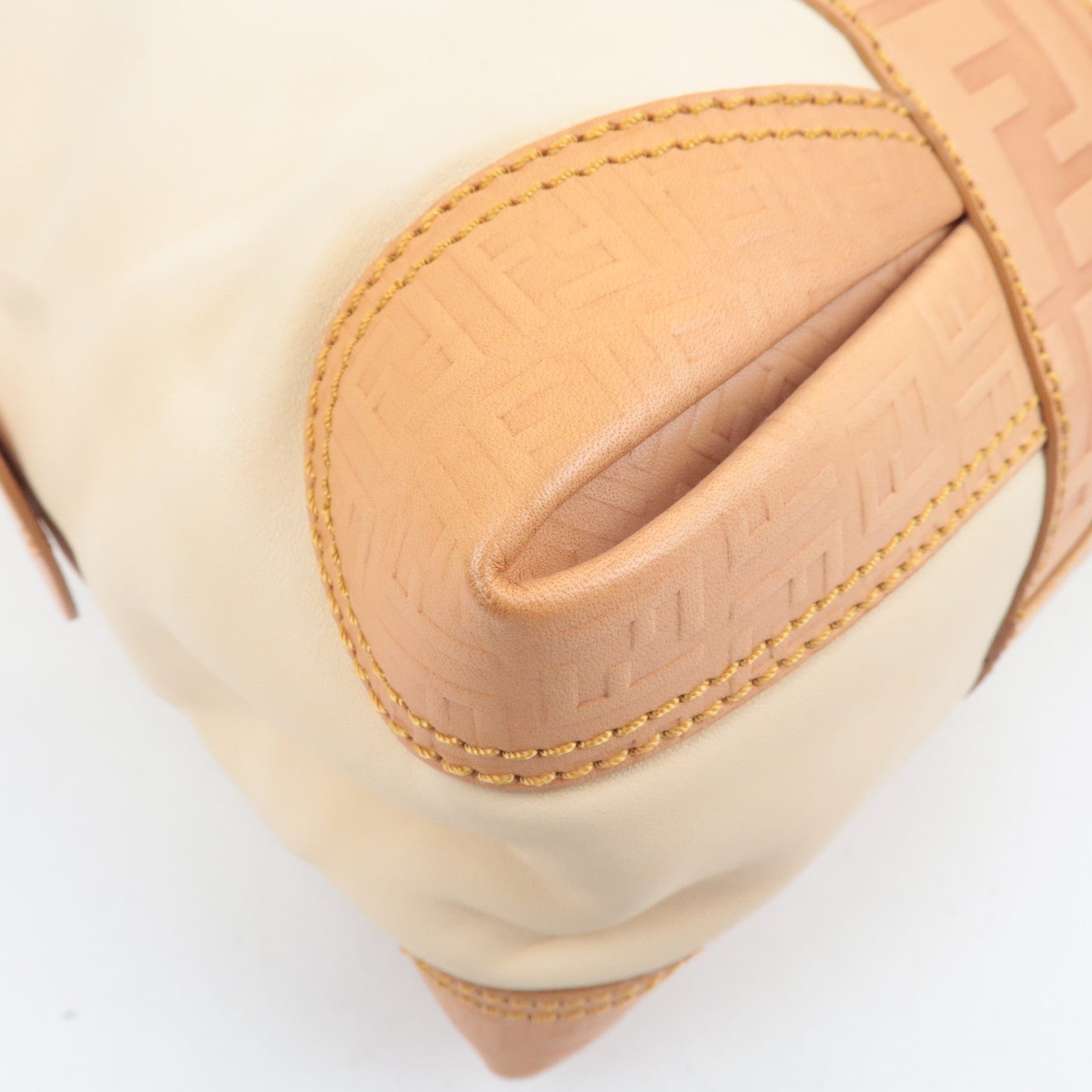 FENDI Zucca Leather Handbag Beige 8BL096