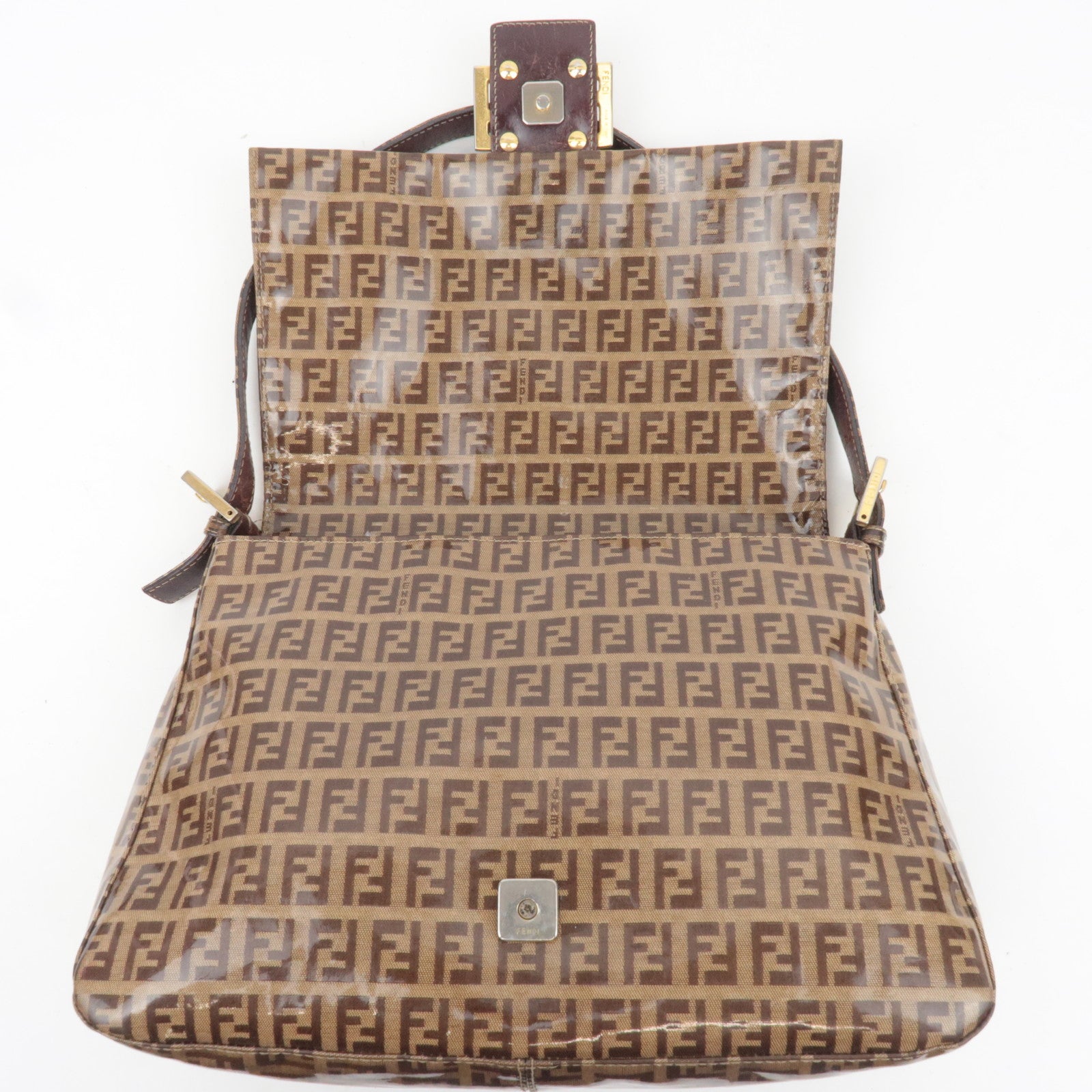 FENDI Zucchino Mamma Baguette Vinyl Shoulder Bag Brown 26325