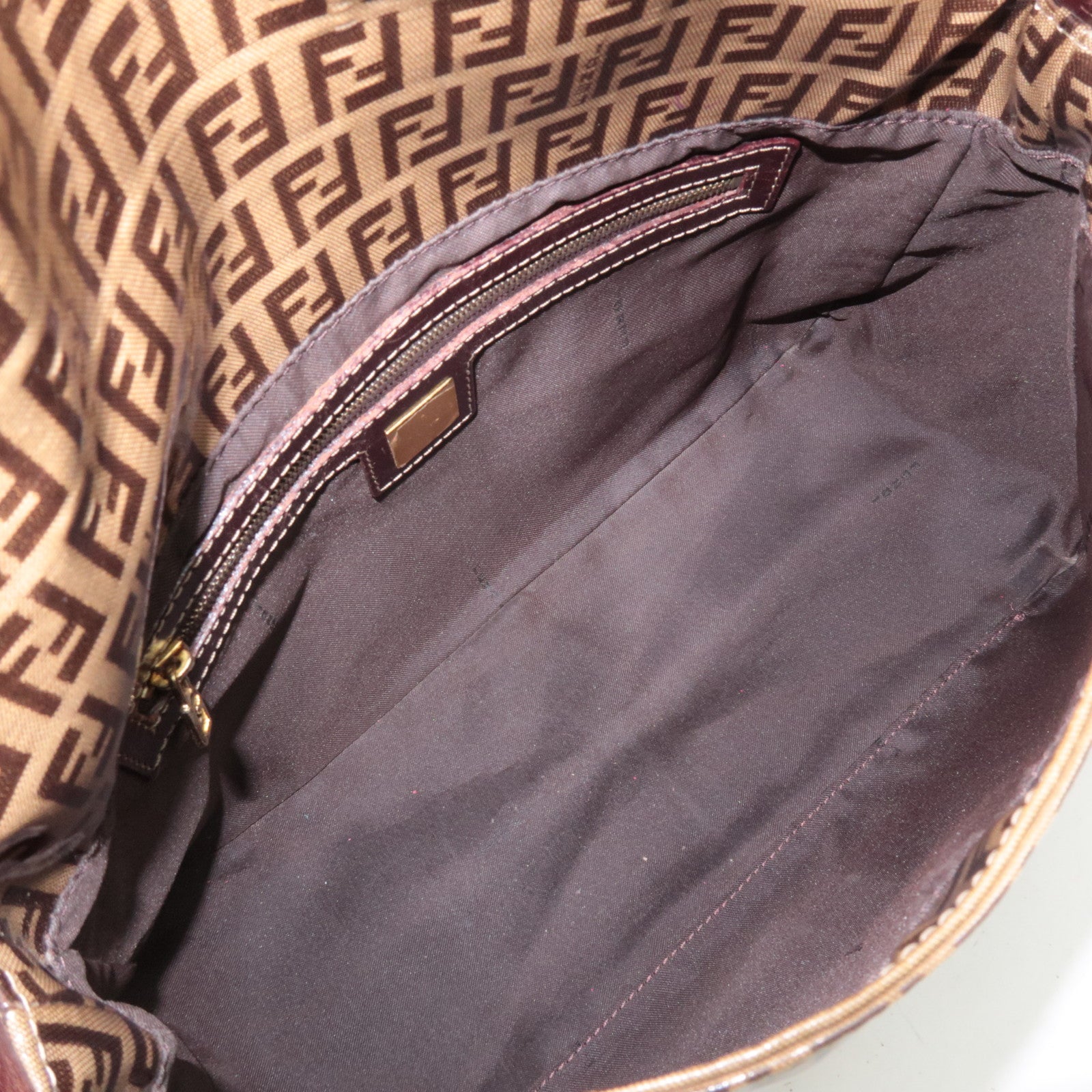 FENDI Zucchino Mamma Baguette Vinyl Shoulder Bag Brown 26325