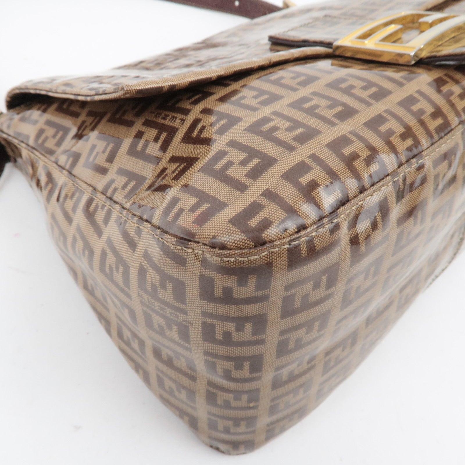 FENDI Zucchino Mamma Baguette Vinyl Shoulder Bag Brown 26325