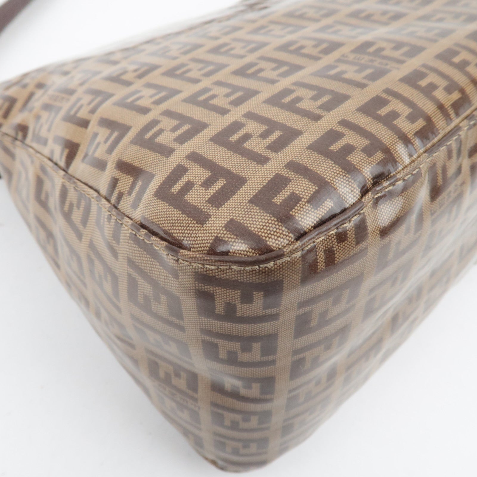 FENDI Zucchino Mamma Baguette Vinyl Shoulder Bag Brown 26325