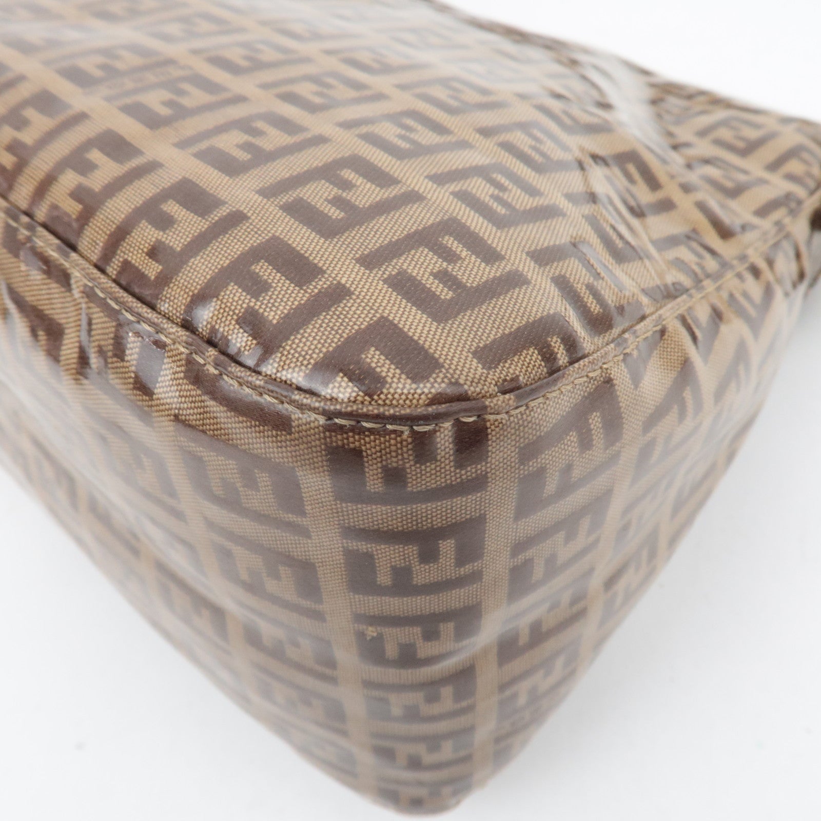 FENDI Zucchino Mamma Baguette Vinyl Shoulder Bag Brown 26325