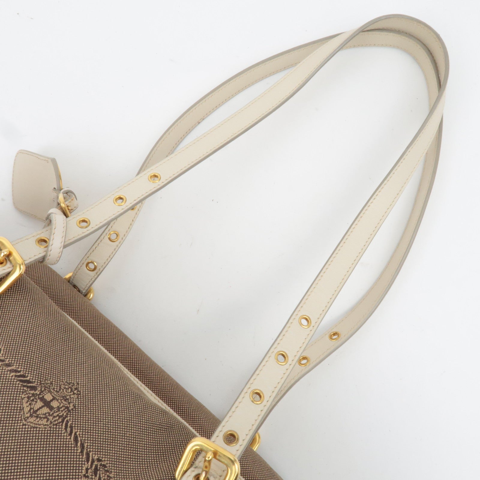 PRADA Logo Jacquard Shoulder Bag Beige