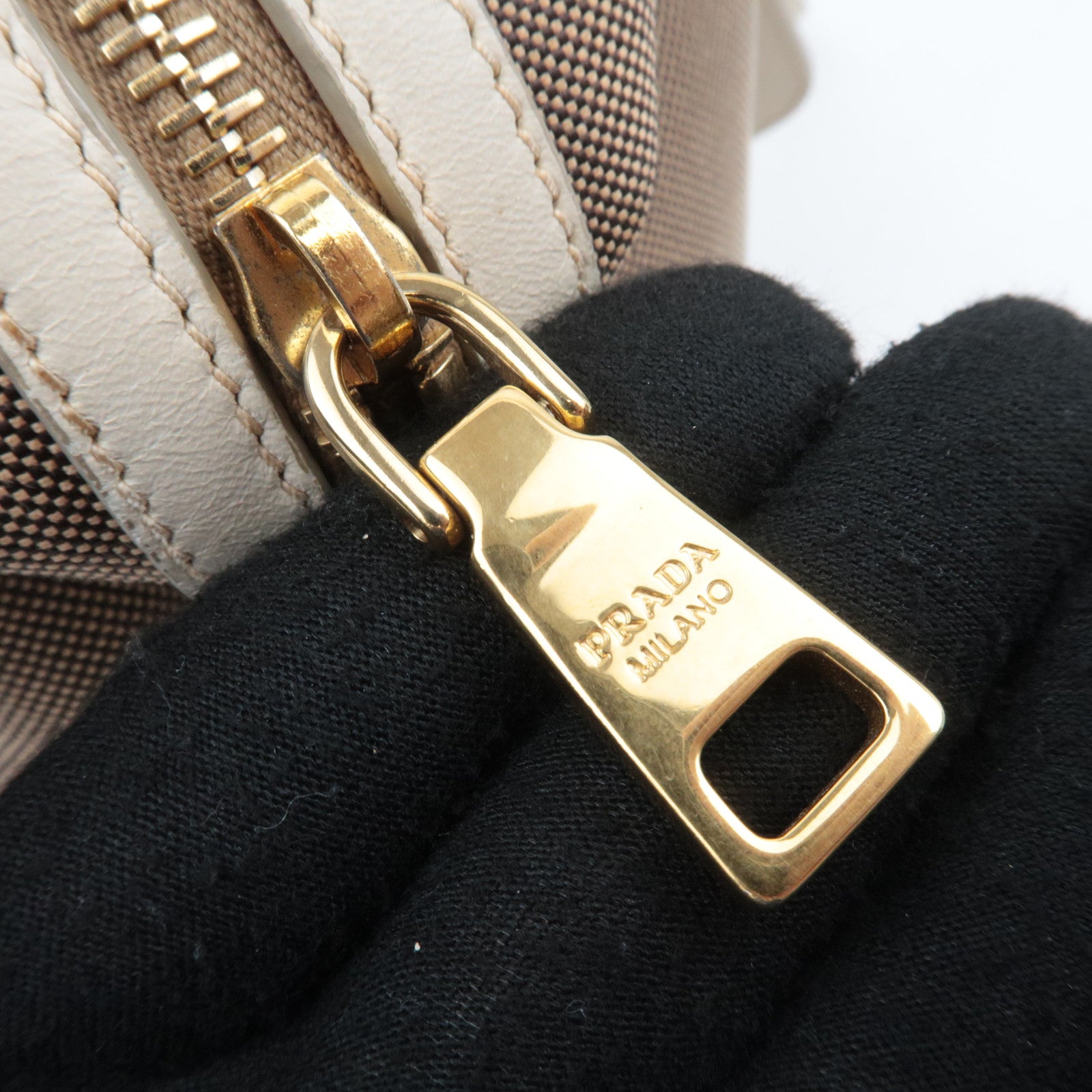 PRADA Logo Jacquard Shoulder Bag Beige